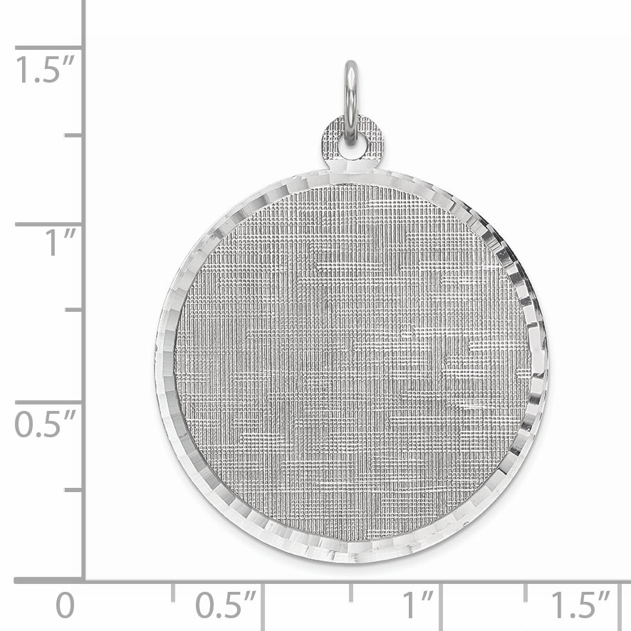 Sterling Silver Rhod-plated Eng. Rnd Patterned Polish Front/Satin Back Disc Secondary image