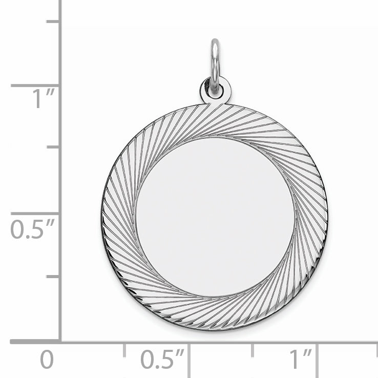 Sterling Silver Rhod-plated Eng. Round Polish Front/Satin Back Disc Charm Secondary image