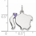Sterling Silver Rhod-plate Purple Enamel Right Facing Girl Head Disc Charm