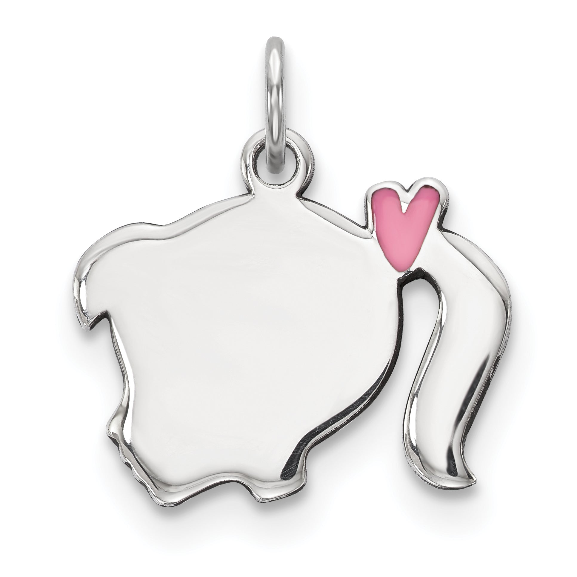 Sterling Silver Rhod-plate Pink Enamel Left Facing Girl Head Disc Charm Main image