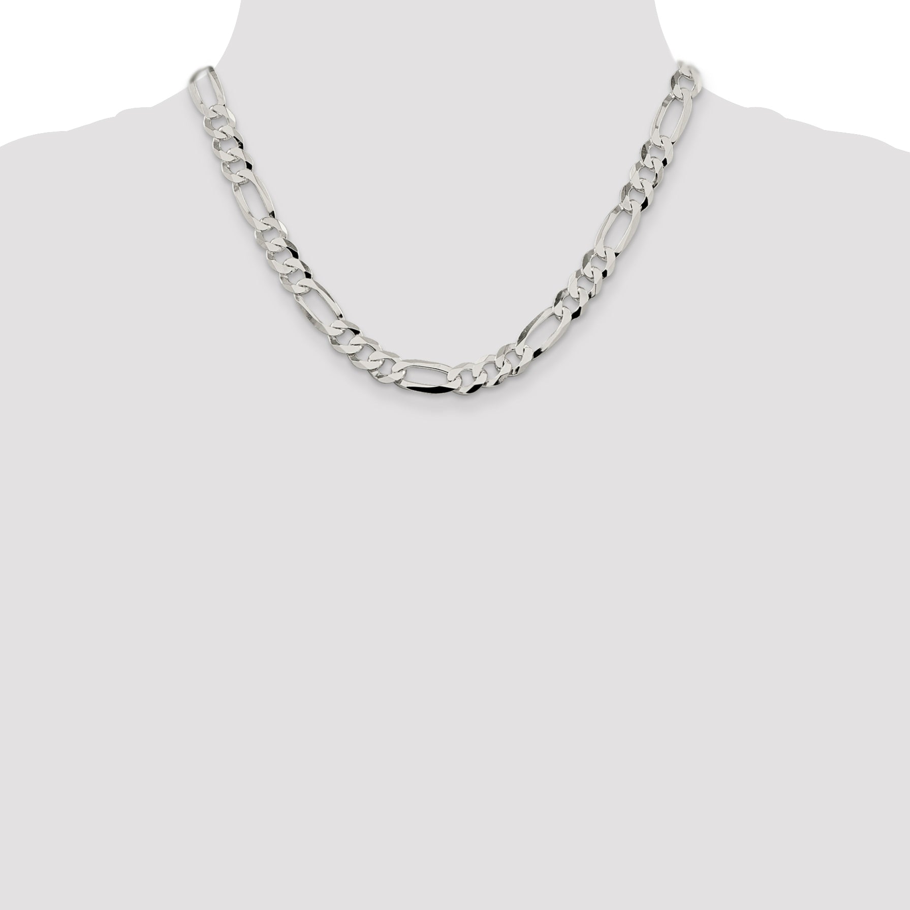 Sterling Silver 8.5mm Lightweight Flat Figaro Chain