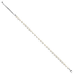 Majestik Sterling Silver Rhodium-plated 5-6mm Imitation Shell Pearl and CZ 8.5 inch Anklet with 2 inch Extender