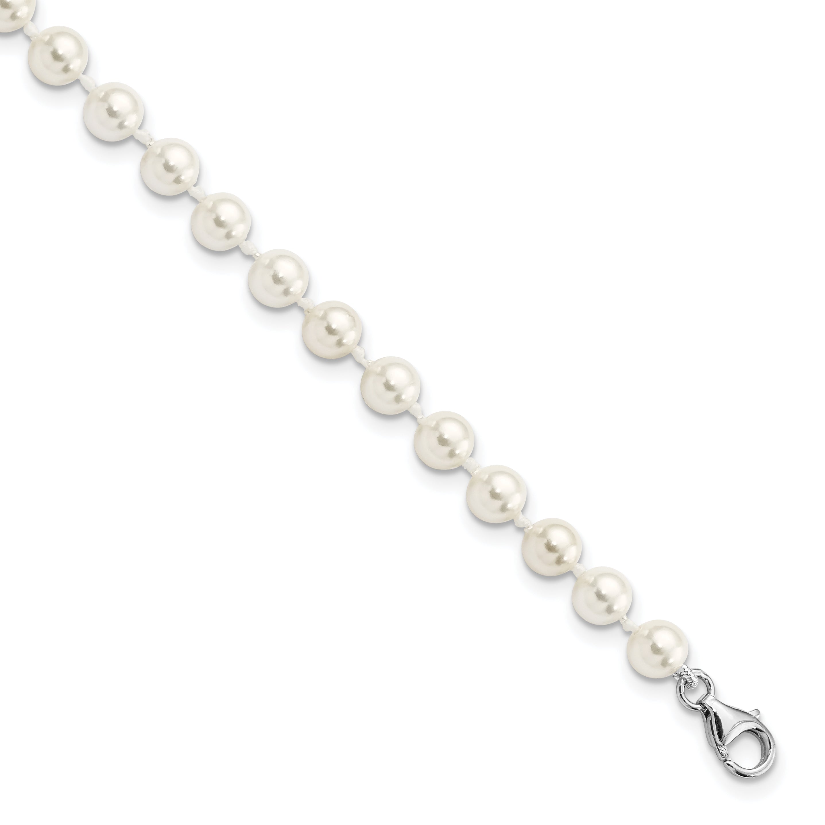 Majestik Sterling Silver Rhodium-plated 5-6mm Imitation Shell Pearl and CZ 8.5 inch Anklet with 2 inch Extender