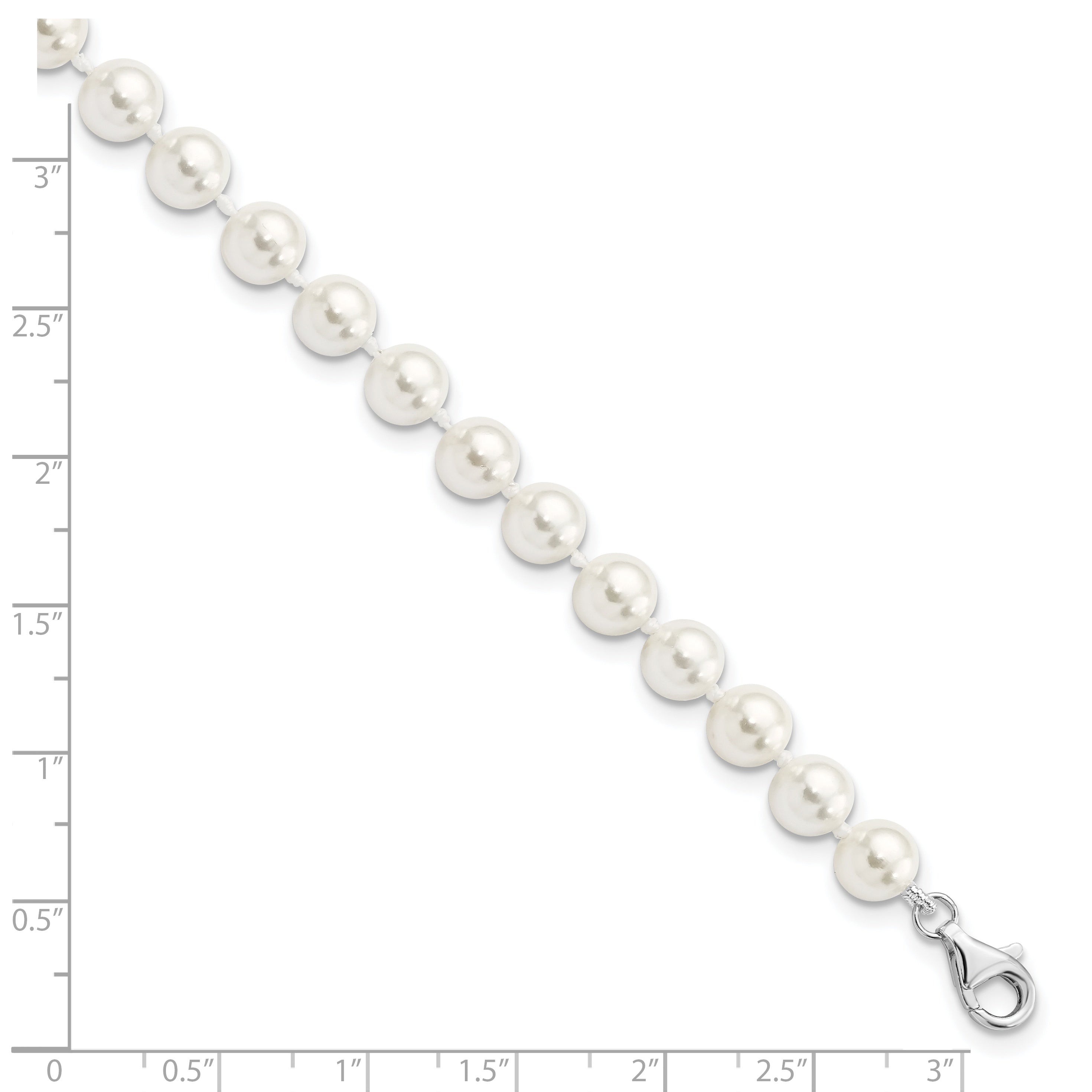 Majestik Sterling Silver Rhodium-plated 7-8mm Imitation Shell Pearl and CZ 8.5 inch Anklet with 2 inch Extender