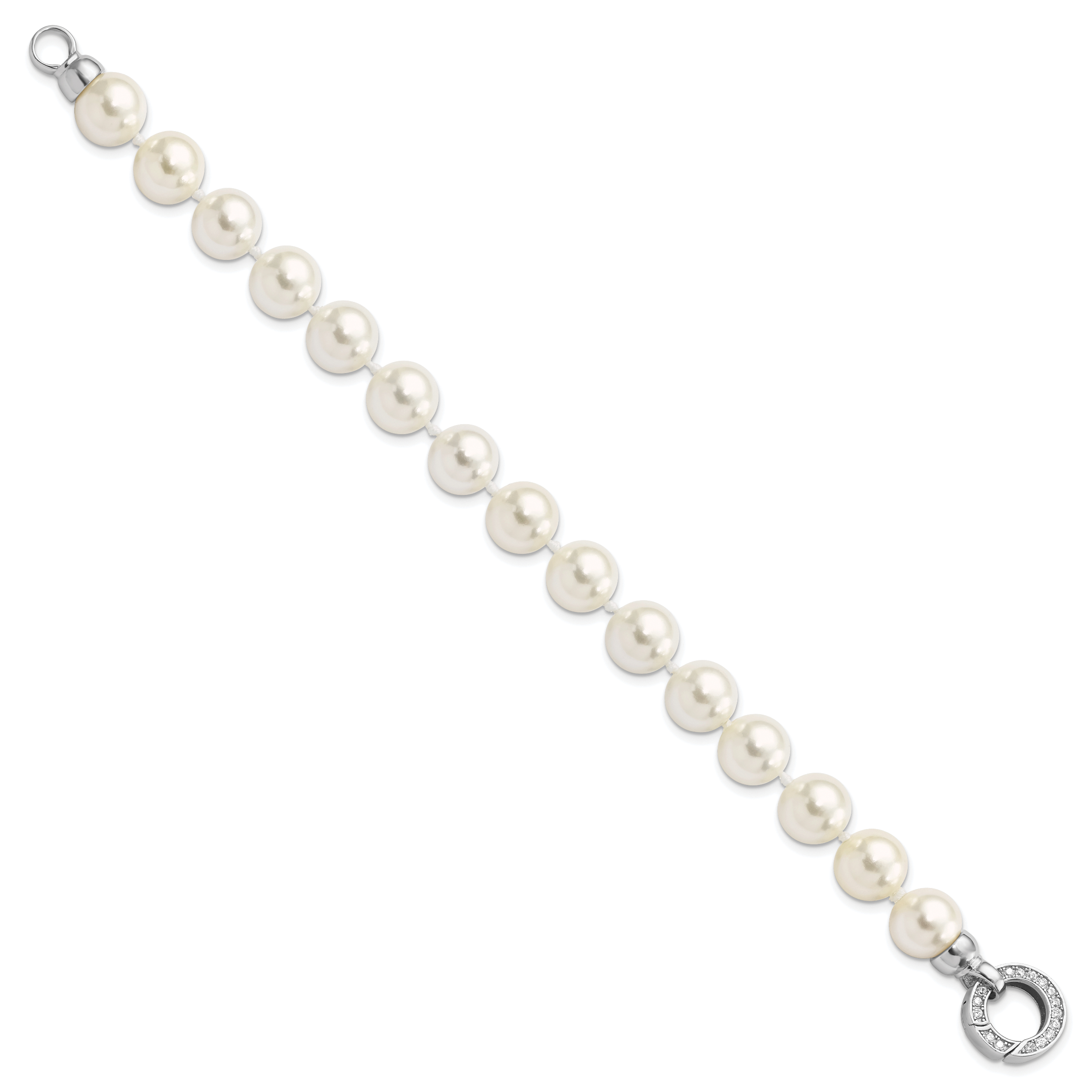 Majestik Sterling Silver Rhodium-plated 10-11mm White Imitation Shell Pearl Hand-knotted Fancy Bracelet Secondary image