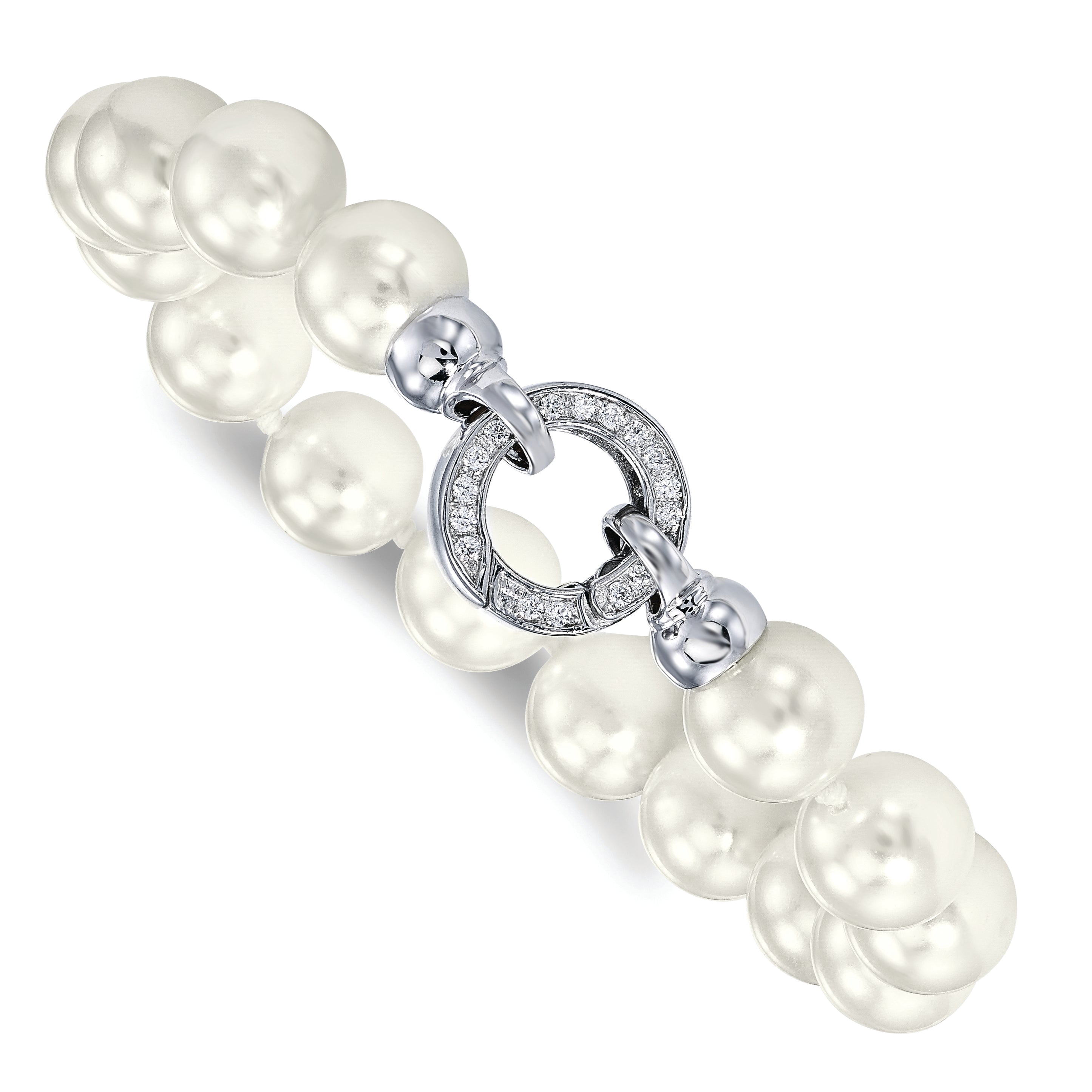 Majestik Sterling Silver Rhodium-plated 10-11mm White Imitation Shell Pearl Hand-knotted Fancy Bracelet