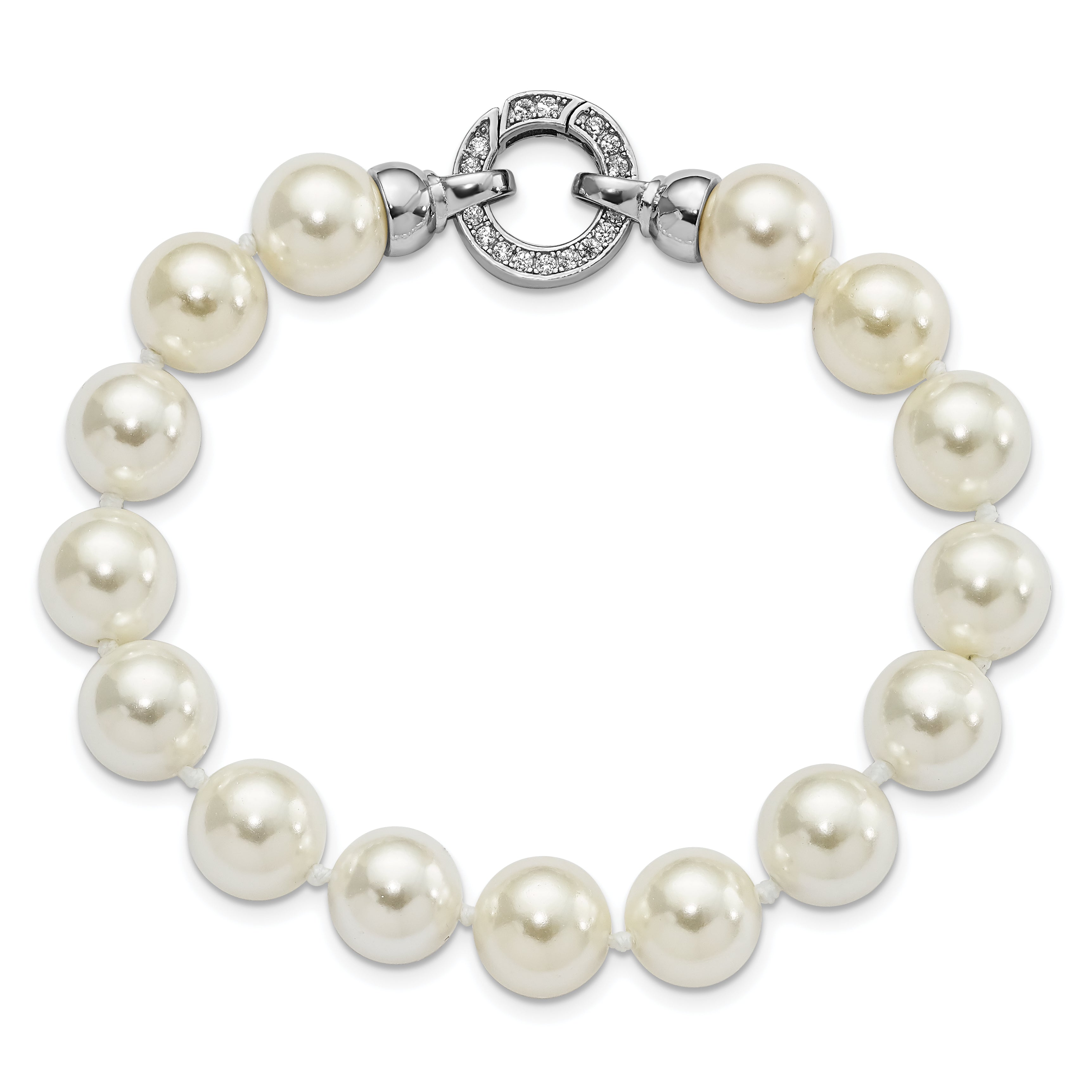 Majestik Sterling Silver Rhodium-plated 10-11mm White Imitation Shell Pearl Hand-knotted Fancy Bracelet