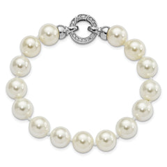 Majestik Sterling Silver Rhodium-plated 10-11mm White Imitation Shell Pearl Hand-knotted Fancy Bracelet