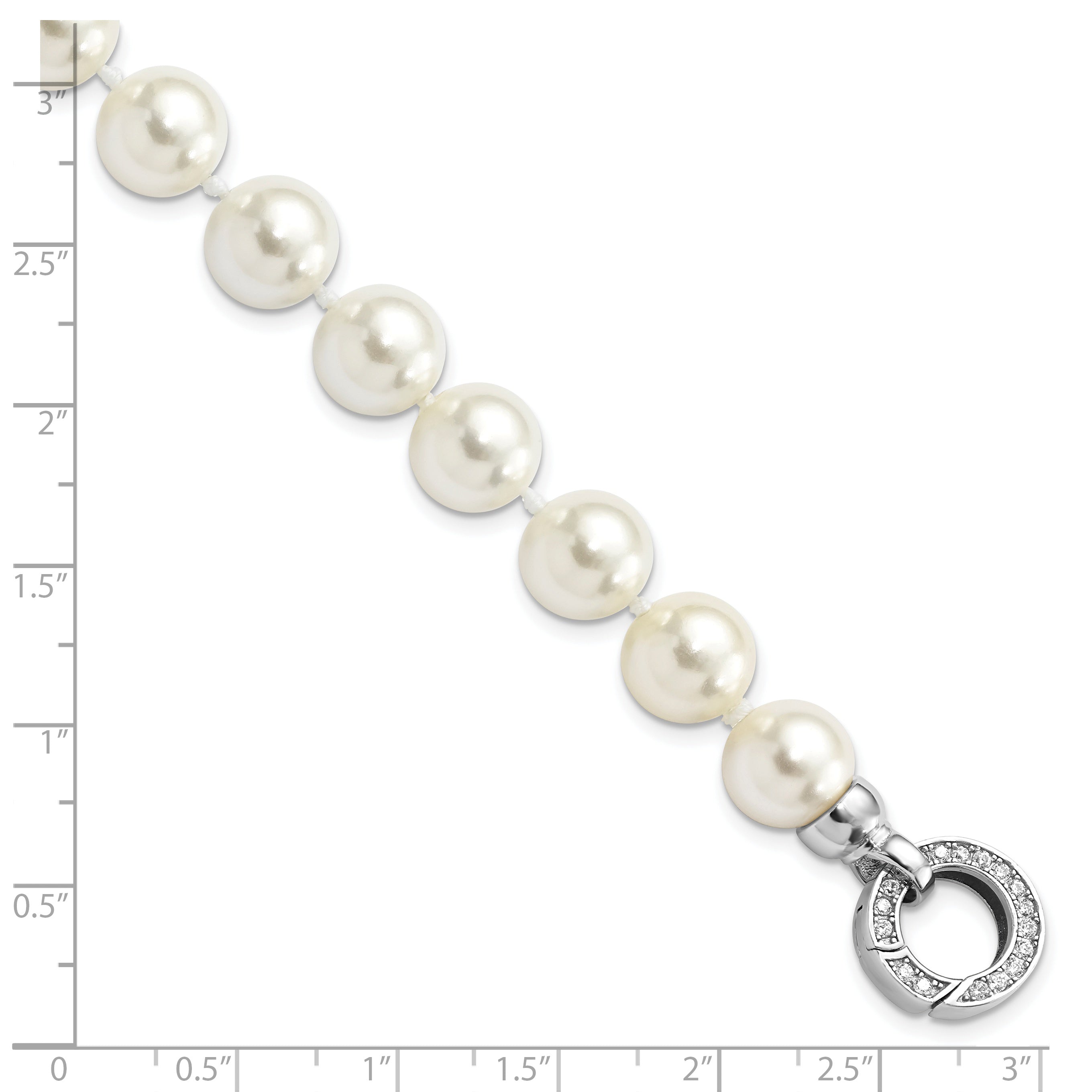 Majestik Sterling Silver Rhodium-plated 10-11mm White Imitation Shell Pearl Hand-knotted Fancy Bracelet