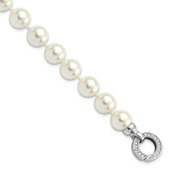 Majestik Sterling Silver Rhodium-plated 10-11mm White Imitation Shell Pearl Hand-knotted Fancy Bracelet