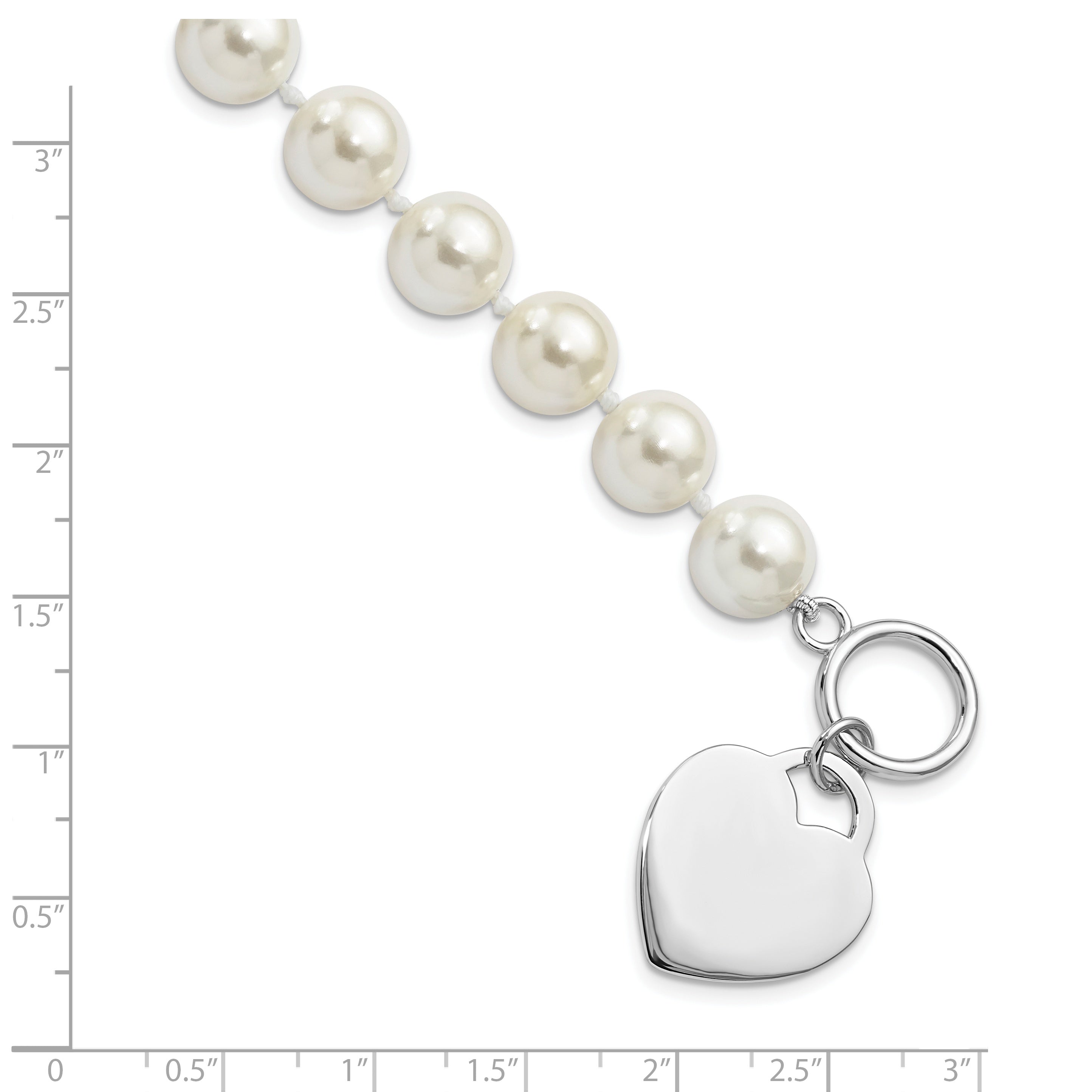 Majestik Sterling Silver Rhodium-plated 10-11mm White Imitation Shell Pearl Engravable Heart Hand-knotted Bracelet