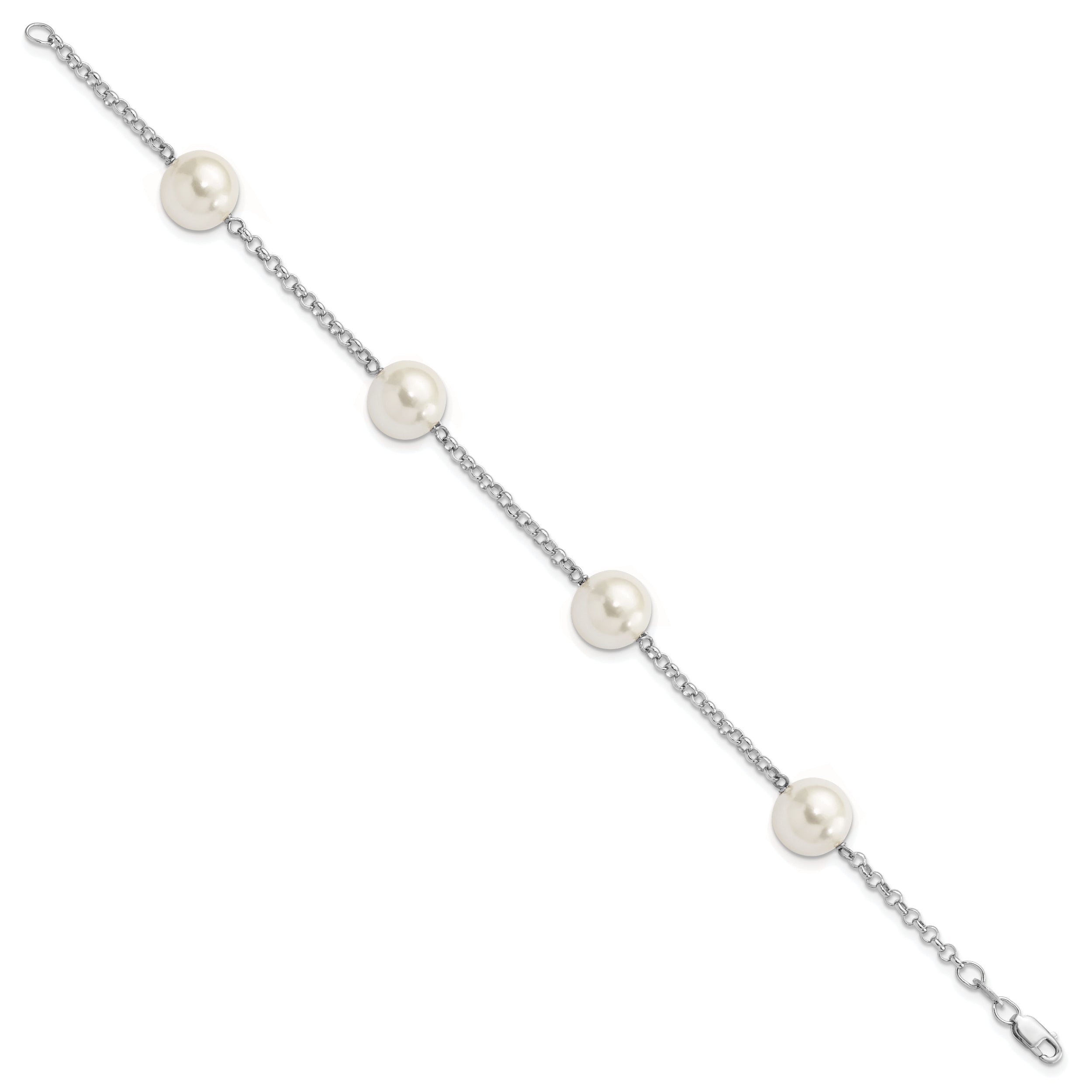 Majestik Sterling Silver Rhodium-plated 10-11mm White Imitation Shell Pearl Hand-knotted 4 Station Bracelet