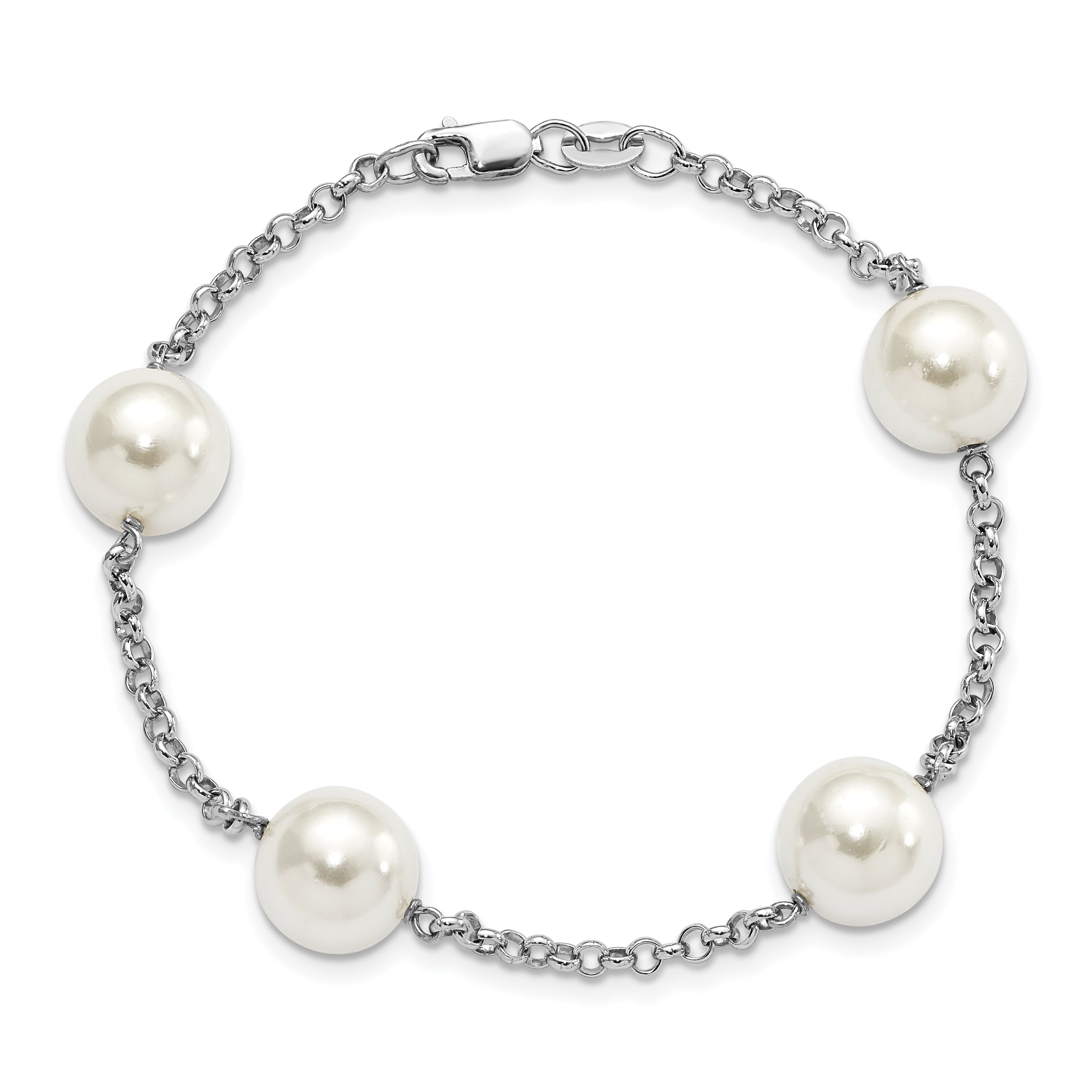 Majestik Sterling Silver Rhodium-plated 10-11mm White Imitation Shell Pearl Hand-knotted 4 Station Bracelet