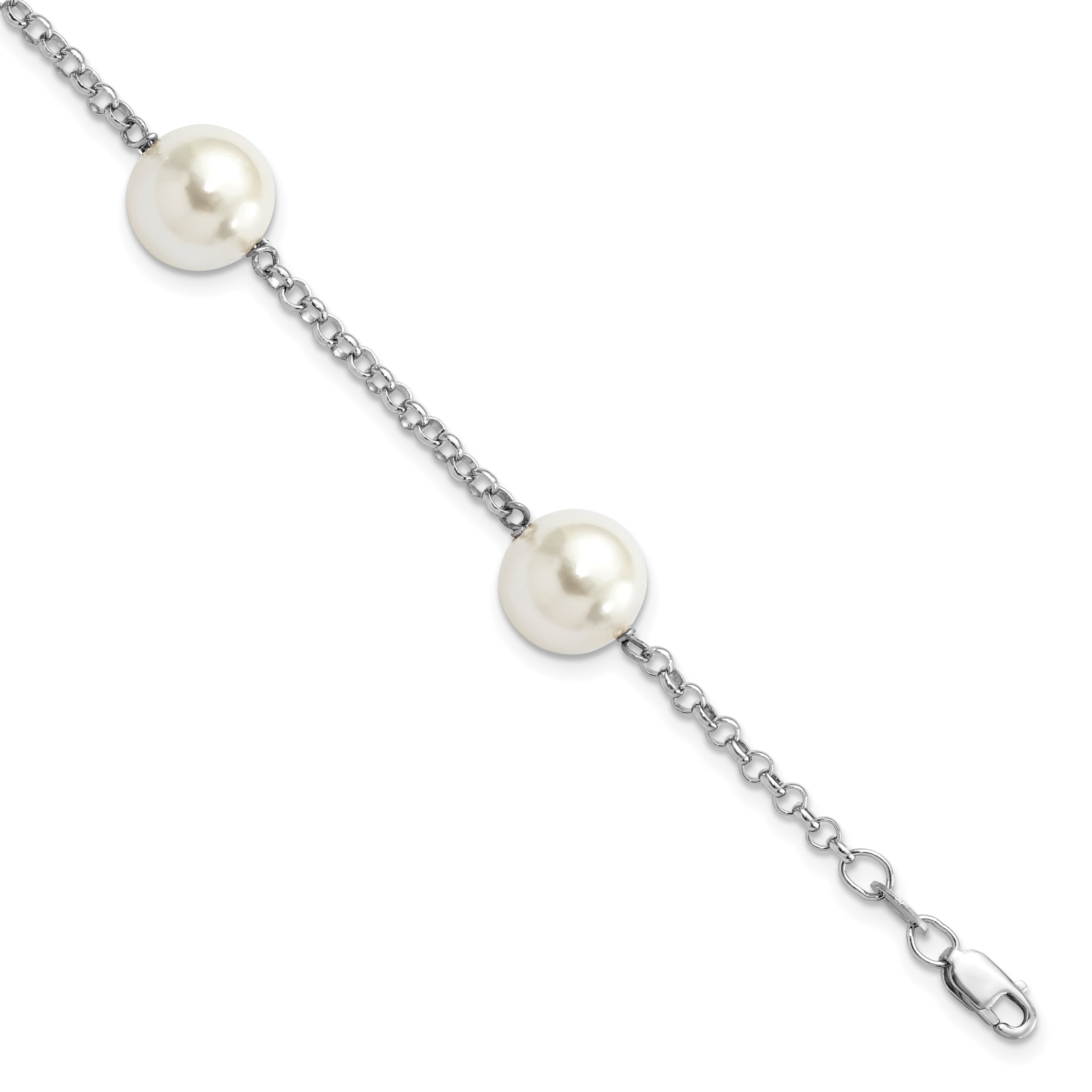 Majestik Sterling Silver Rhodium-plated 10-11mm White Imitation Shell Pearl Hand-knotted 4 Station Bracelet Main image