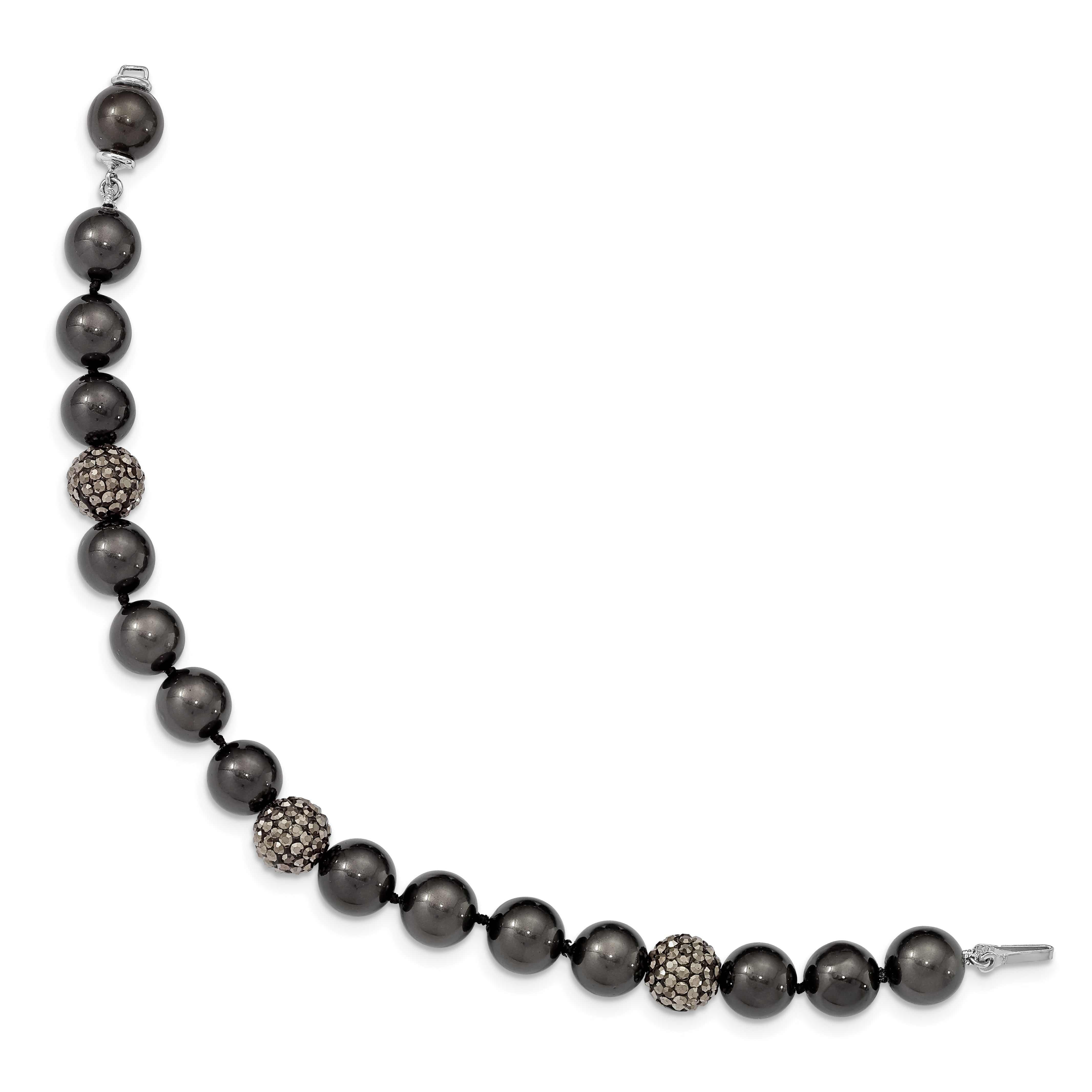 Sterling Silver Majestik Rhod-plated 10-11mm Blk Shell Crystal Bracelet Secondary image