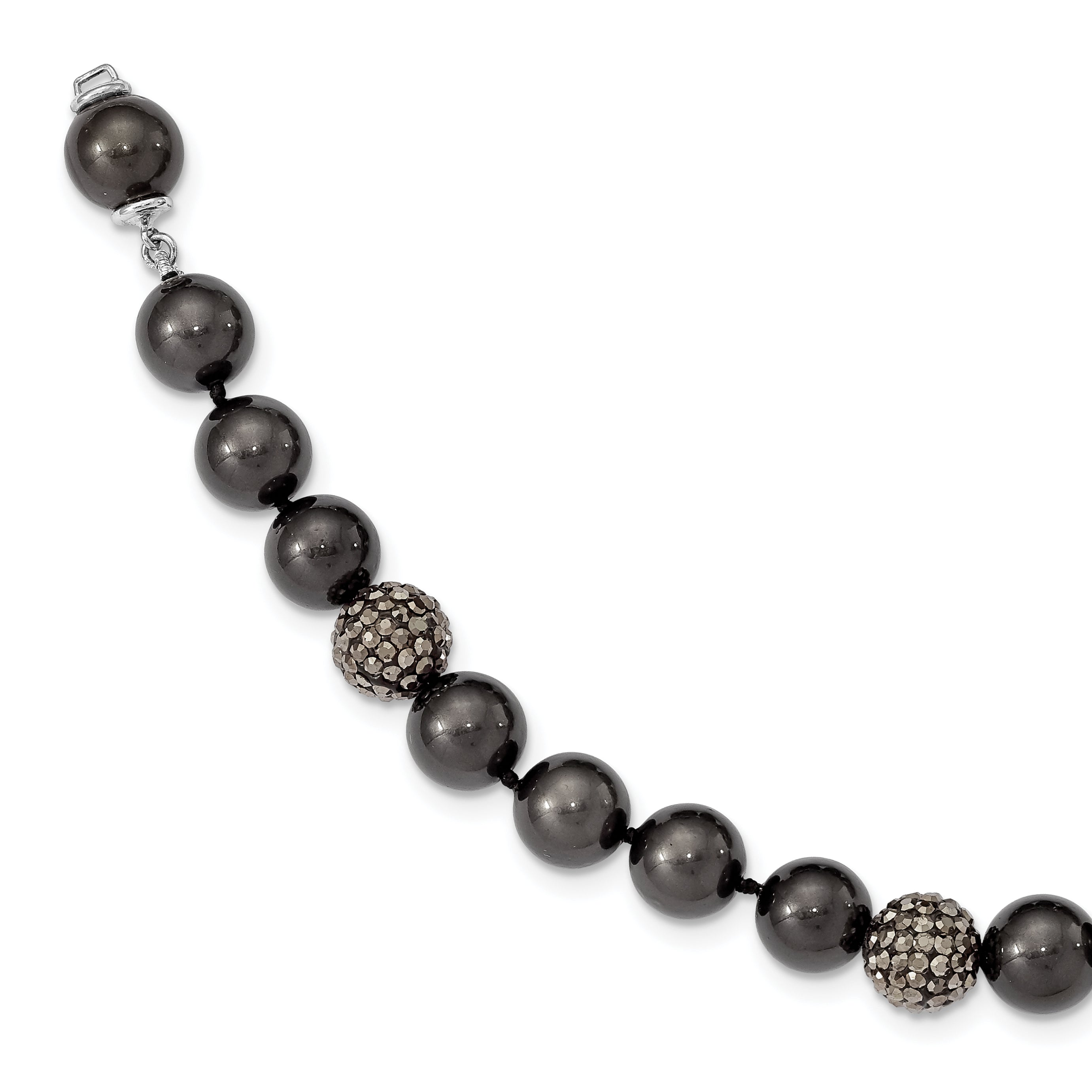 Sterling Silver Majestik Rhod-plated 10-11mm Blk Shell Crystal Bracelet Main image