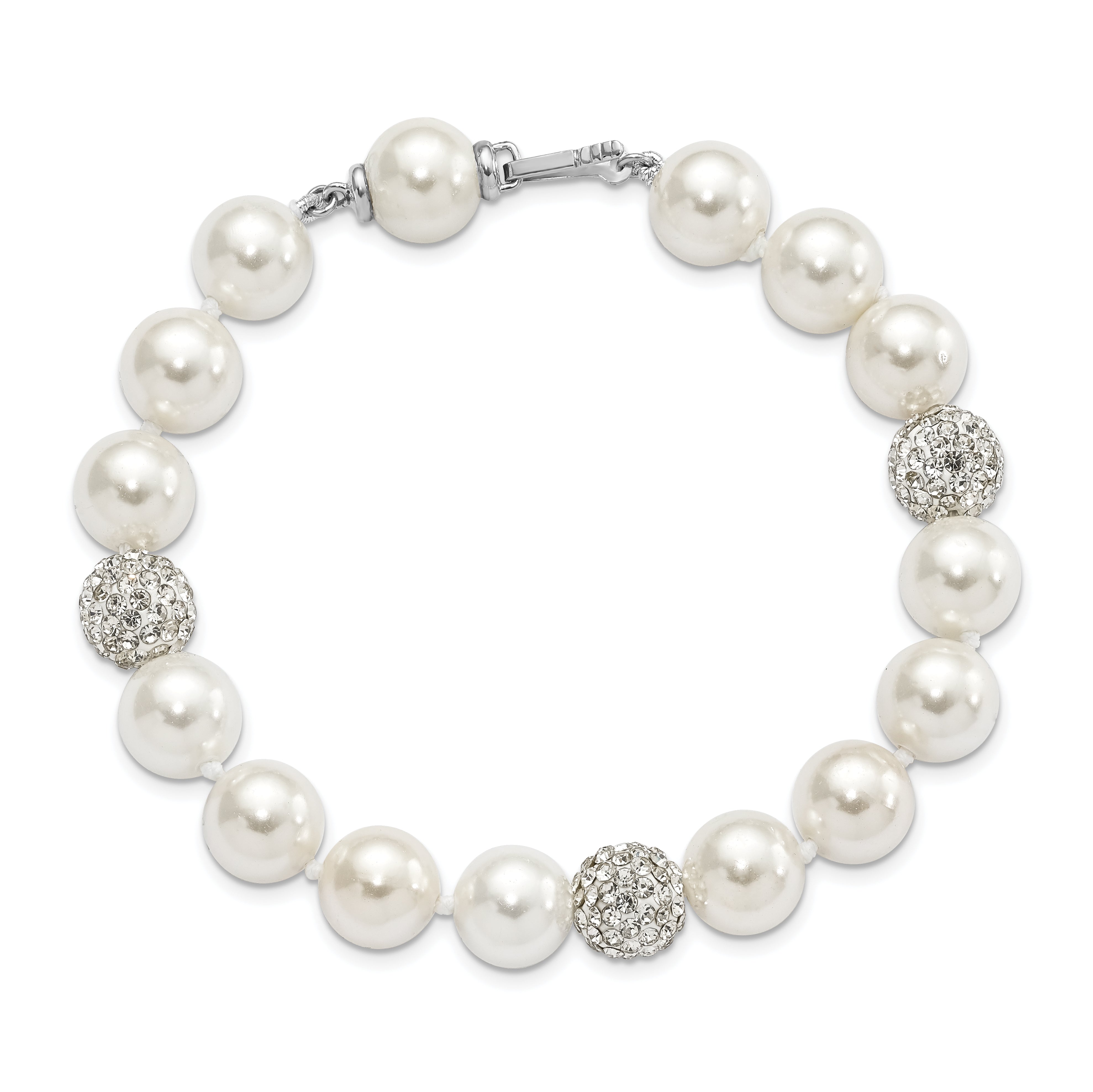 Majestik Sterling Silver Rhodium-plated 10-11mm White Imitation Shell Crystal Hand-knotted Bracelet Secondary image