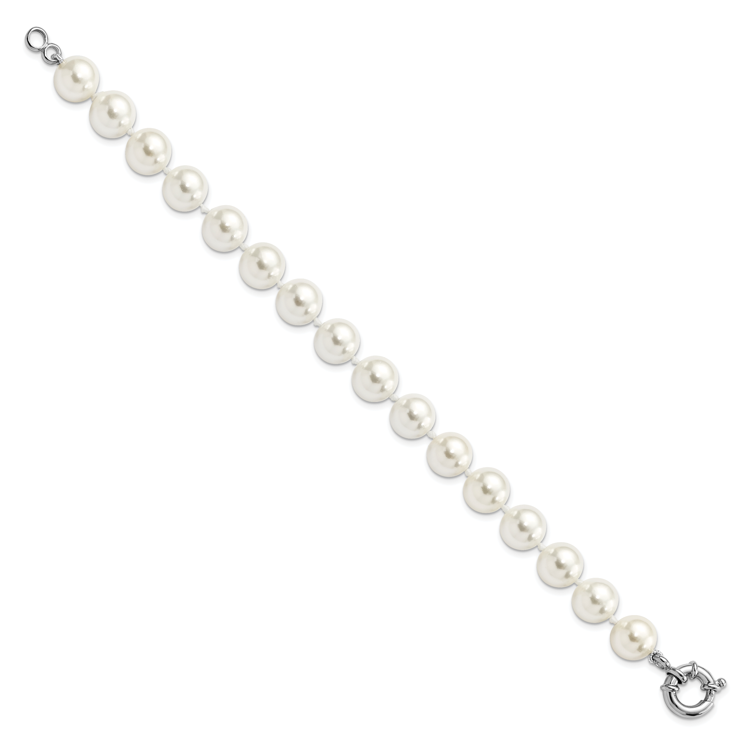 Majestik Sterling Silver Rhodium-plated 10-11mm Imitation Shell Pearl Hand-knotted Bracelet Secondary image
