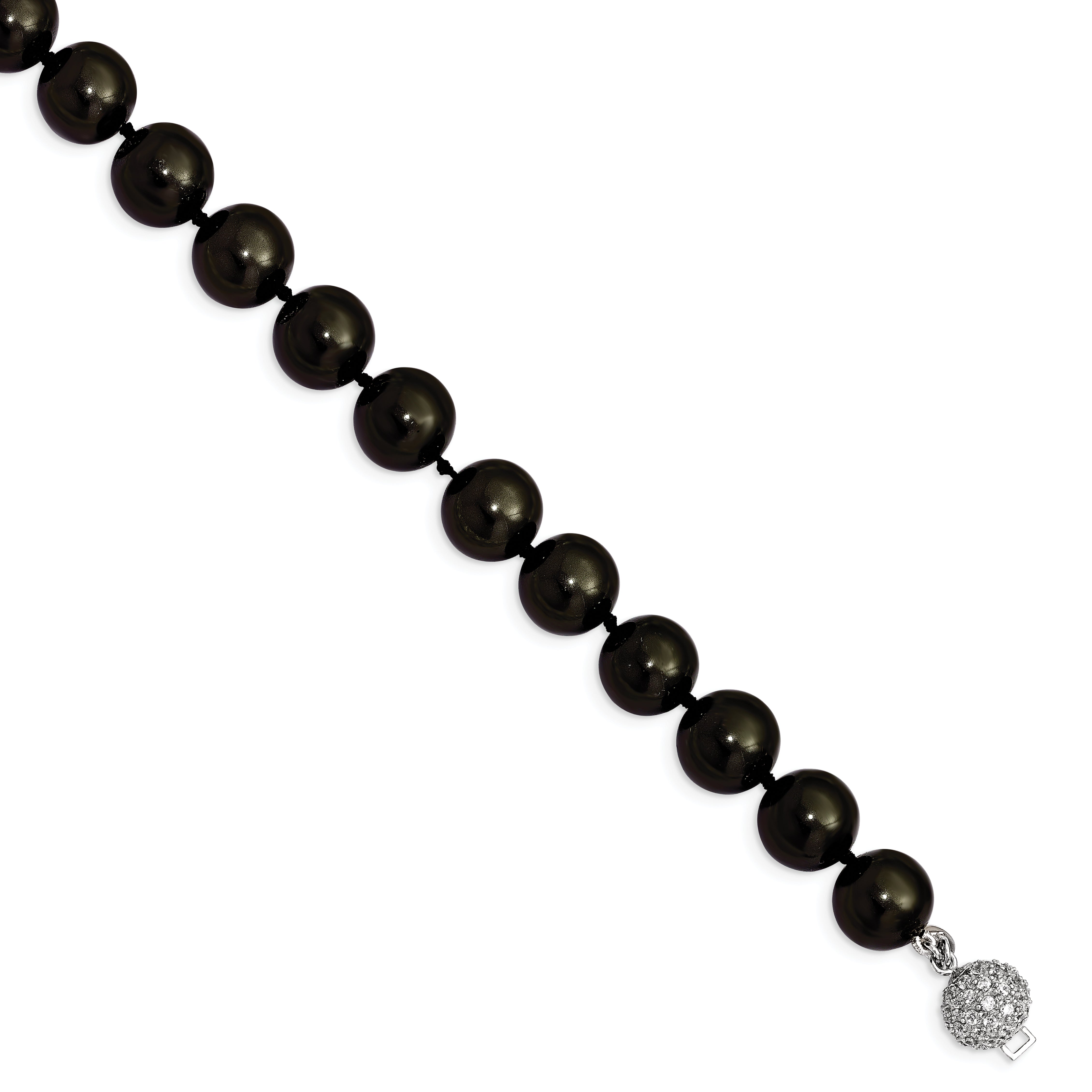 Sterling S Majestik Rh-pl 12-13mm Blk Imitat Shell Pearl w/CZ Clasp Bracele Main image