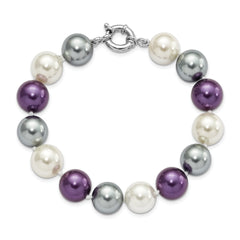 Majestik Sterling Silver Rhodium-plated 12-13mm Multi-color Color Imitation Shell Pearl Hand-knotted Bracelet
