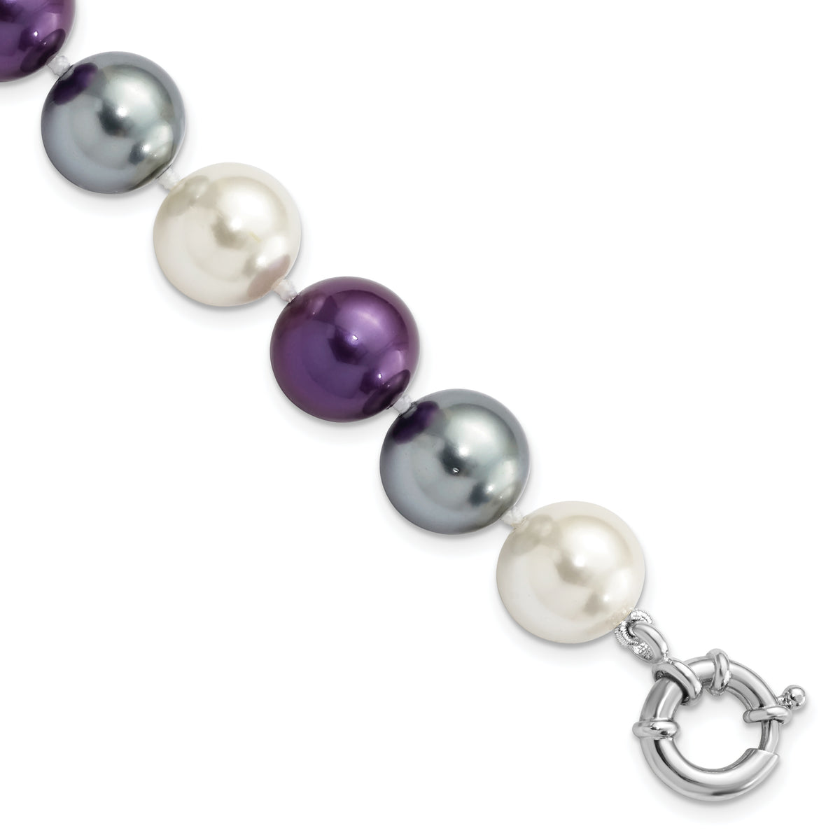 Majestik Sterling Silver Rhodium-plated 12-13mm Multi-color Color Imitation Shell Pearl Hand-knotted Bracelet