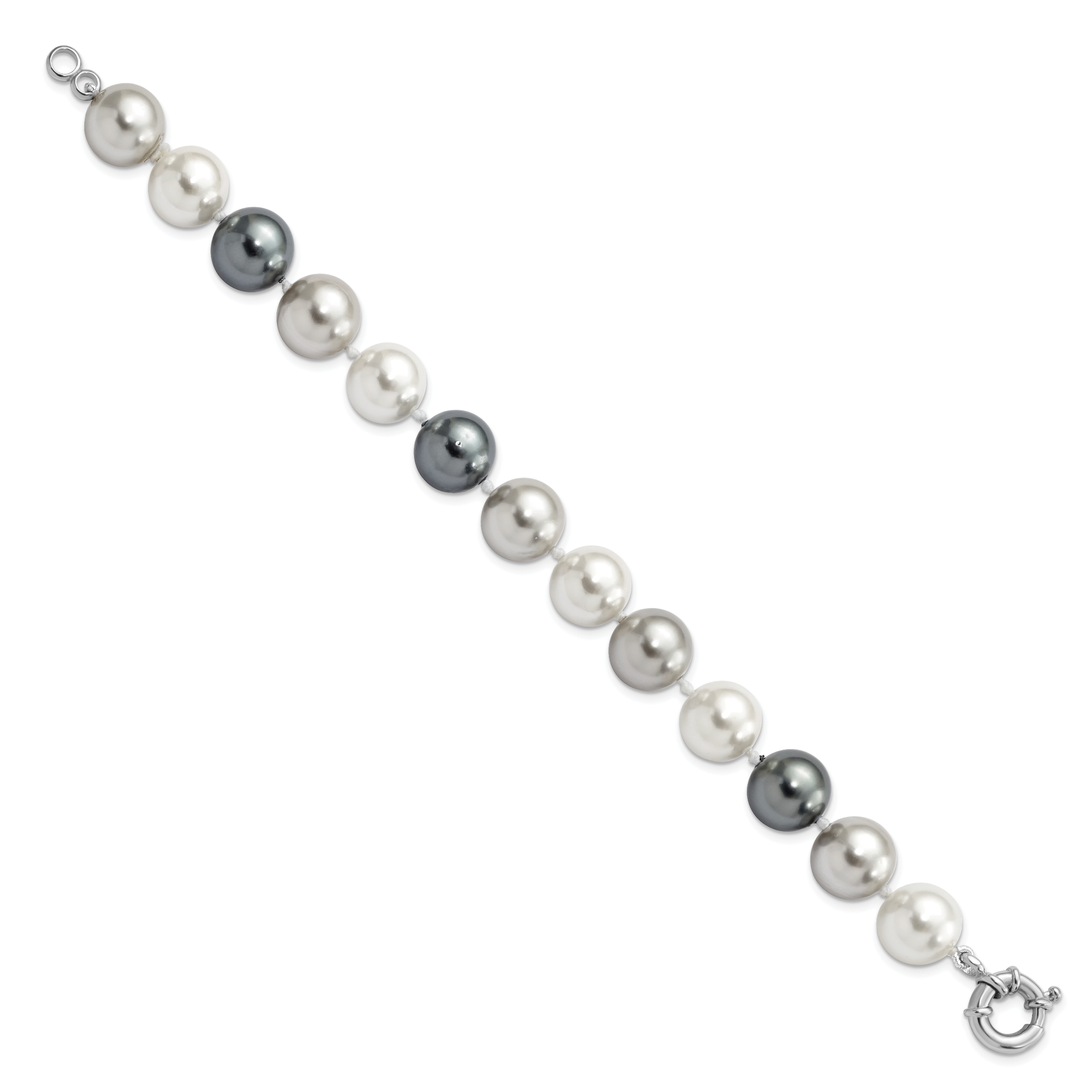 Majestik Sterling Silver Rhodium-plated 12-13mm Multi-color Imitation Shell Pearl Hand-knotted Bracelet Secondary image
