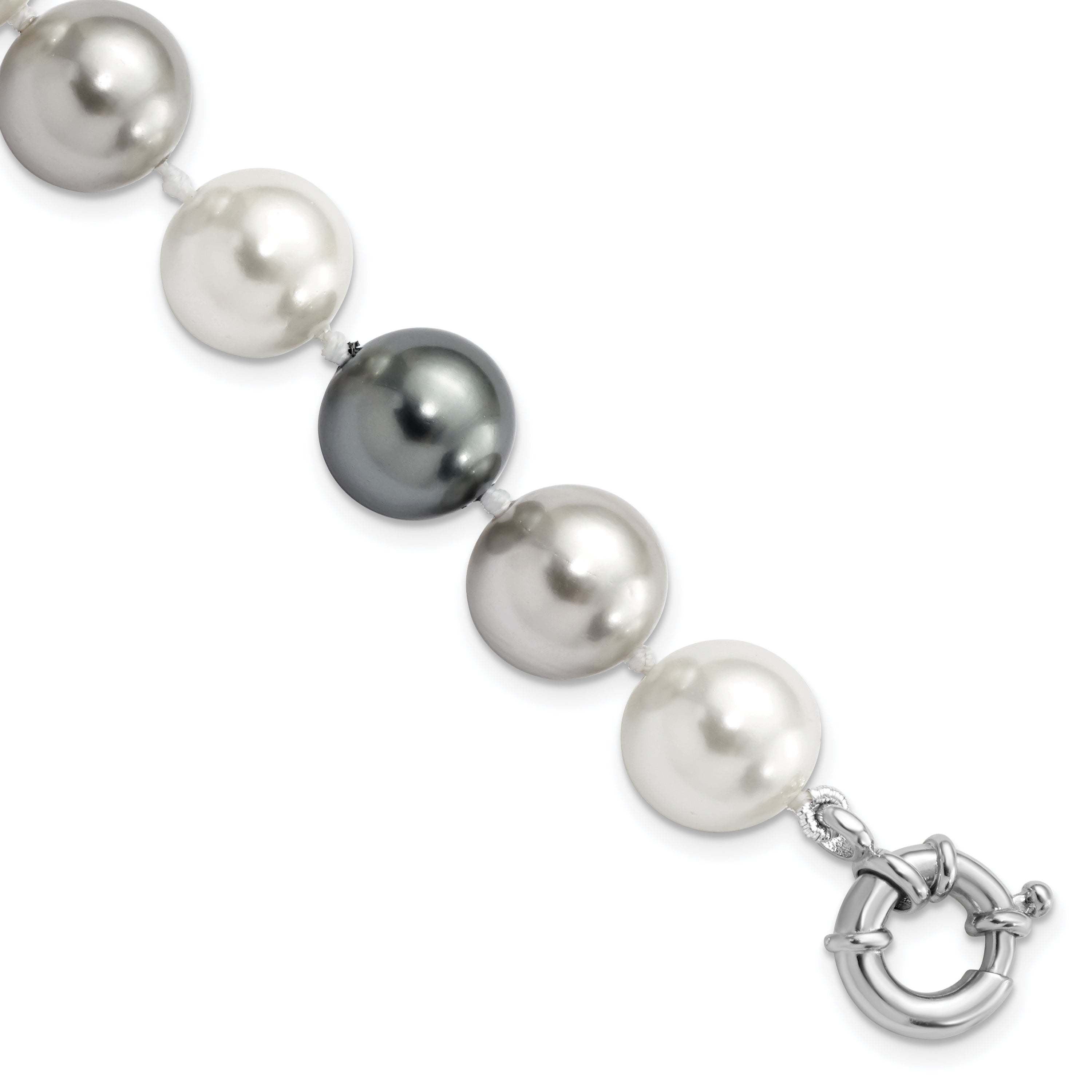 Majestik Sterling Silver Rhodium-plated 12-13mm Multi-color Imitation Shell Pearl Hand-knotted Bracelet Main image