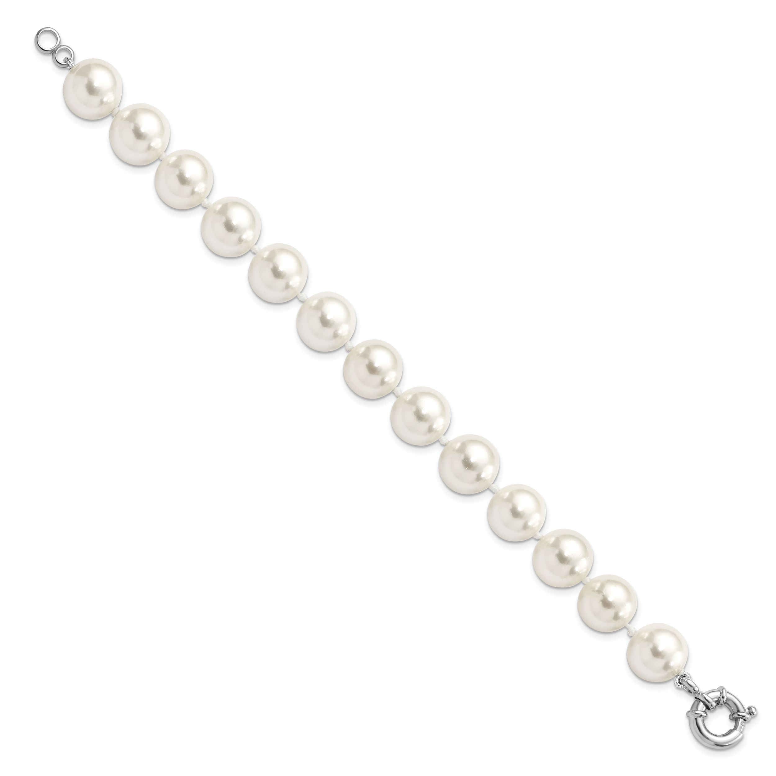 Majestik Sterling Silver Rhodium-plated 12-13mm White Imitation Shell Pearl Hand-knotted Bracelet Secondary image