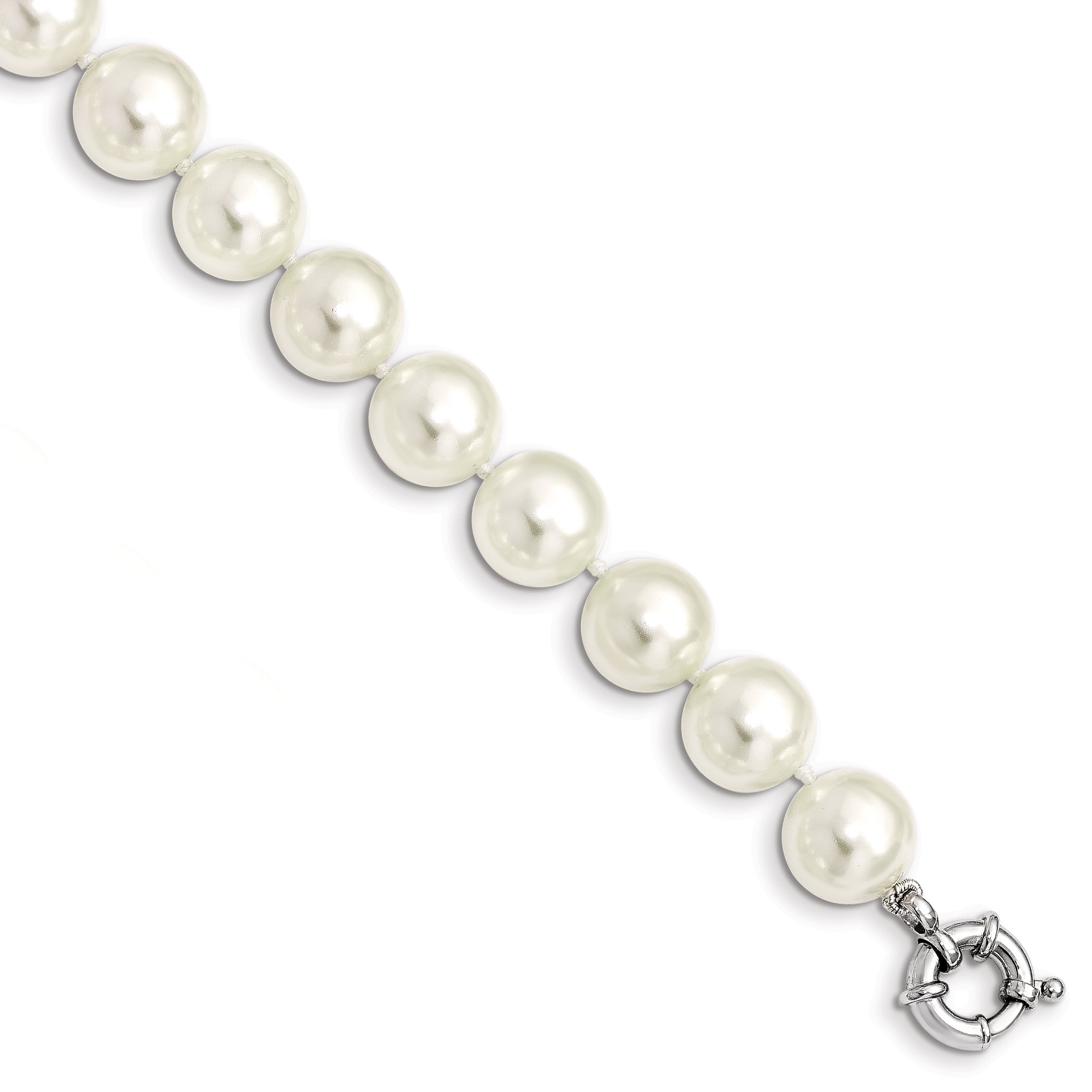 Sterling Silver Majestik Rh-pl 12-13mm Wht Imitation Shell Pearl Bracelet