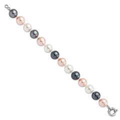 Majestik Sterling Silver Rhodium-plated 12-13mm Multi-Color Imitation Shell Pearl Hand-knotted Bracelet