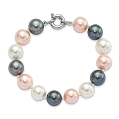 Majestik Sterling Silver Rhodium-plated 12-13mm Multi-Color Imitation Shell Pearl Hand-knotted Bracelet