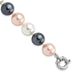 Majestik Sterling Silver Rhodium-plated 12-13mm Multi-Color Imitation Shell Pearl Hand-knotted Bracelet