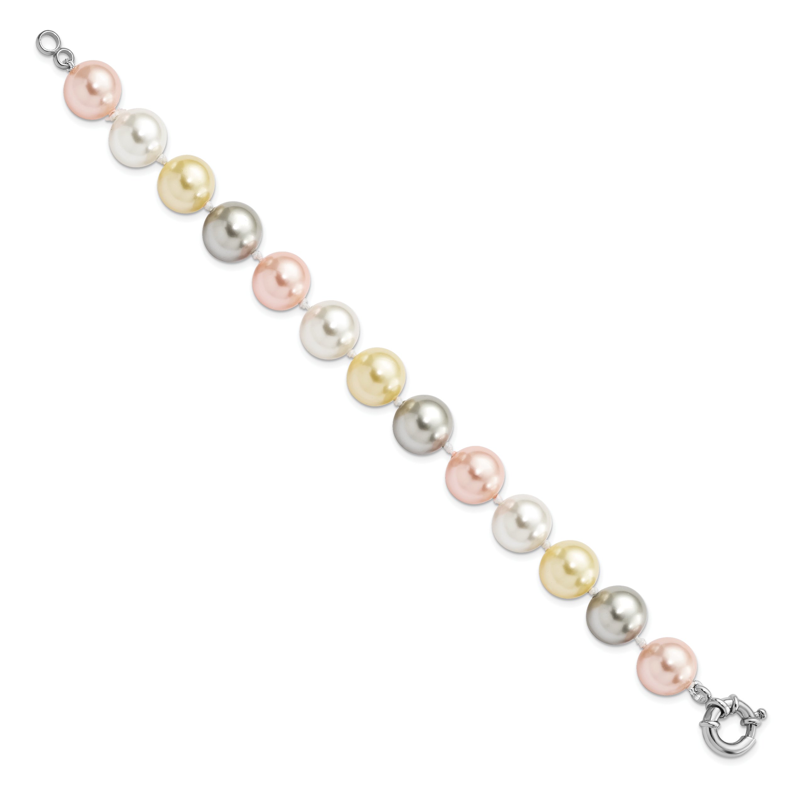 Majestik Sterling Silver Rhodium-plated 12-13mm Multi-Color Imitation Shell Pearl Hand-knotted Bracelet Secondary image