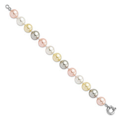 Majestik Sterling Silver Rhodium-plated 12-13mm Multi-Color Imitation Shell Pearl Hand-knotted Bracelet