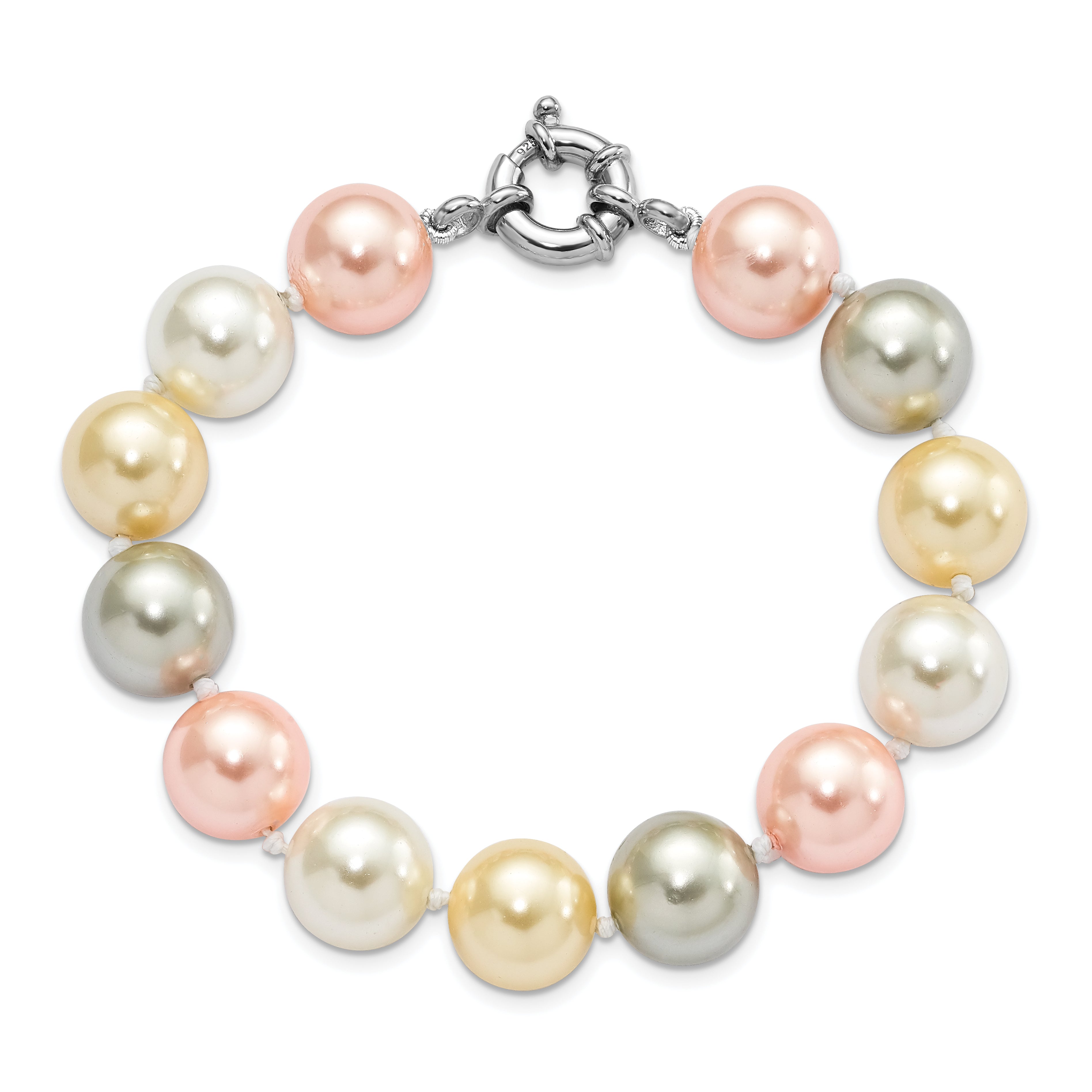 Majestik Sterling Silver Rhodium-plated 12-13mm Multi-Color Imitation Shell Pearl Hand-knotted Bracelet