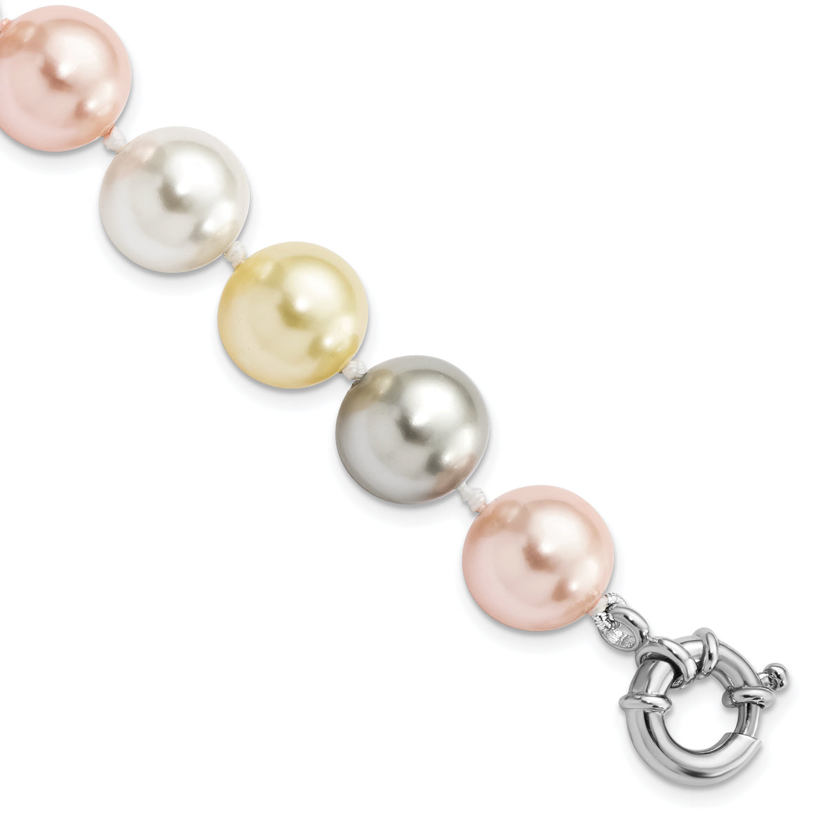 Majestik Sterling Silver Rhodium-plated 12-13mm Multi-Color Imitation Shell Pearl Hand-knotted Bracelet