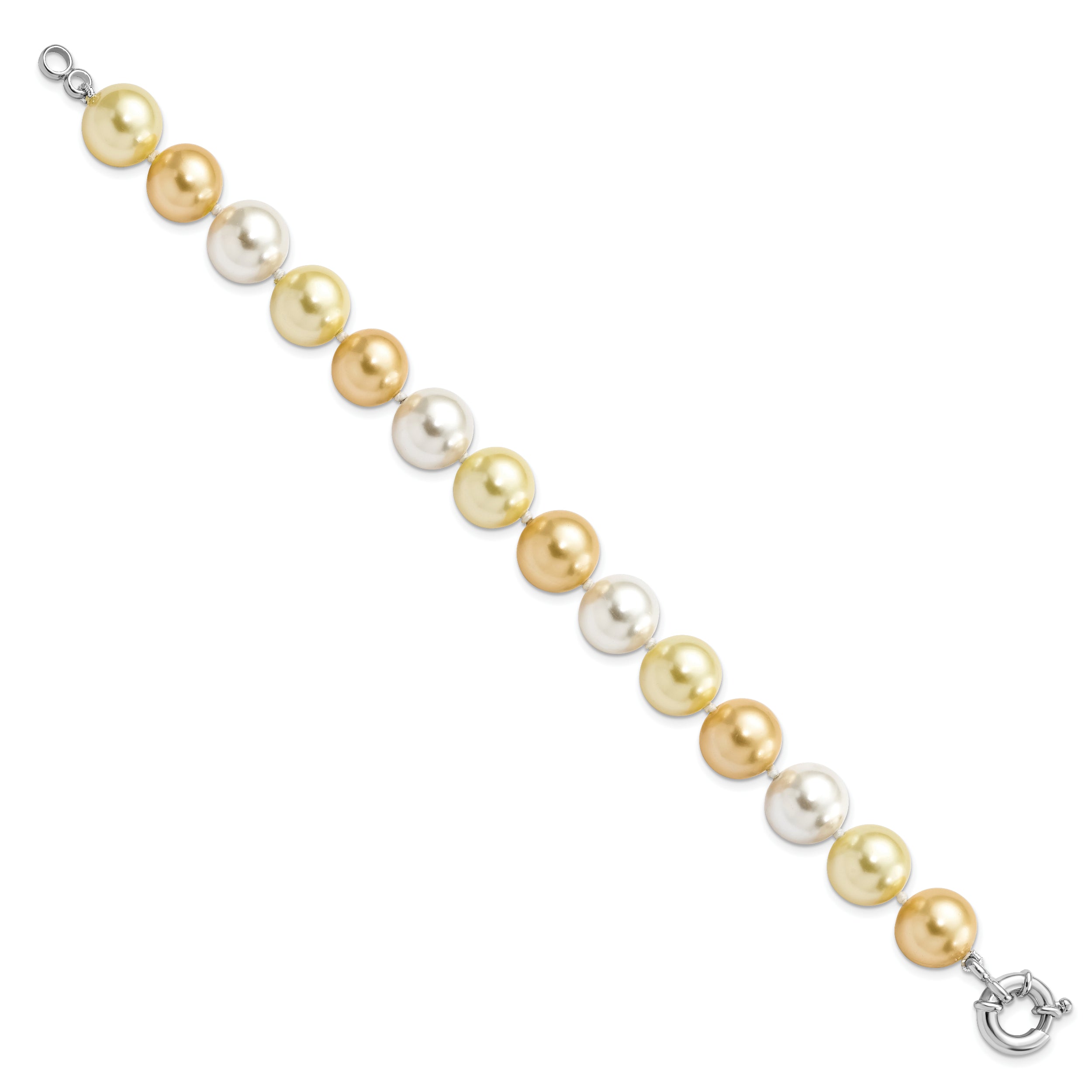 Majestik Sterling Silver Rhodium-plated 12-13mm Yellow and White Imitation Shell Pearl Hand-knotted Bracelet