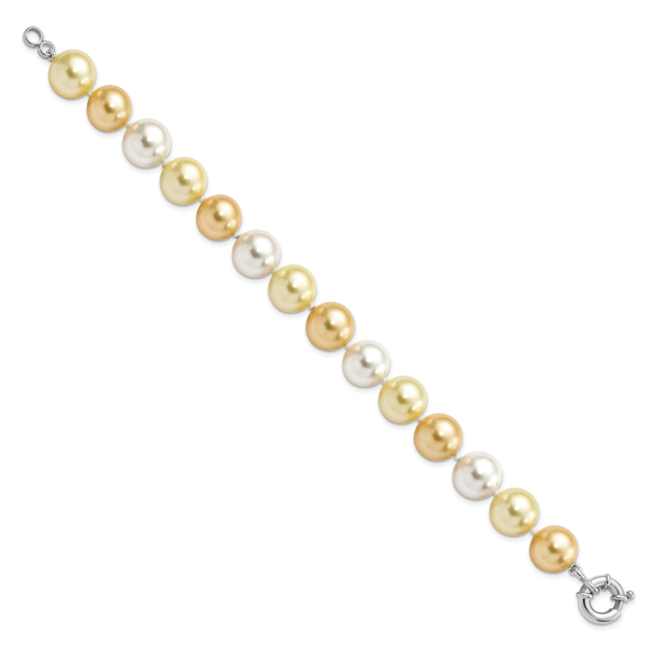 Majestik Sterling Silver Rhodium-plated 12-13mm Yellow and White Imitation Shell Pearl Hand-knotted Bracelet Secondary image