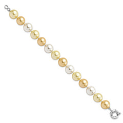 Majestik Sterling Silver Rhodium-plated 12-13mm Yellow and White Imitation Shell Pearl Hand-knotted Bracelet