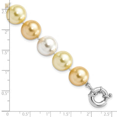 Majestik Sterling Silver Rhodium-plated 12-13mm Yellow and White Imitation Shell Pearl Hand-knotted Bracelet