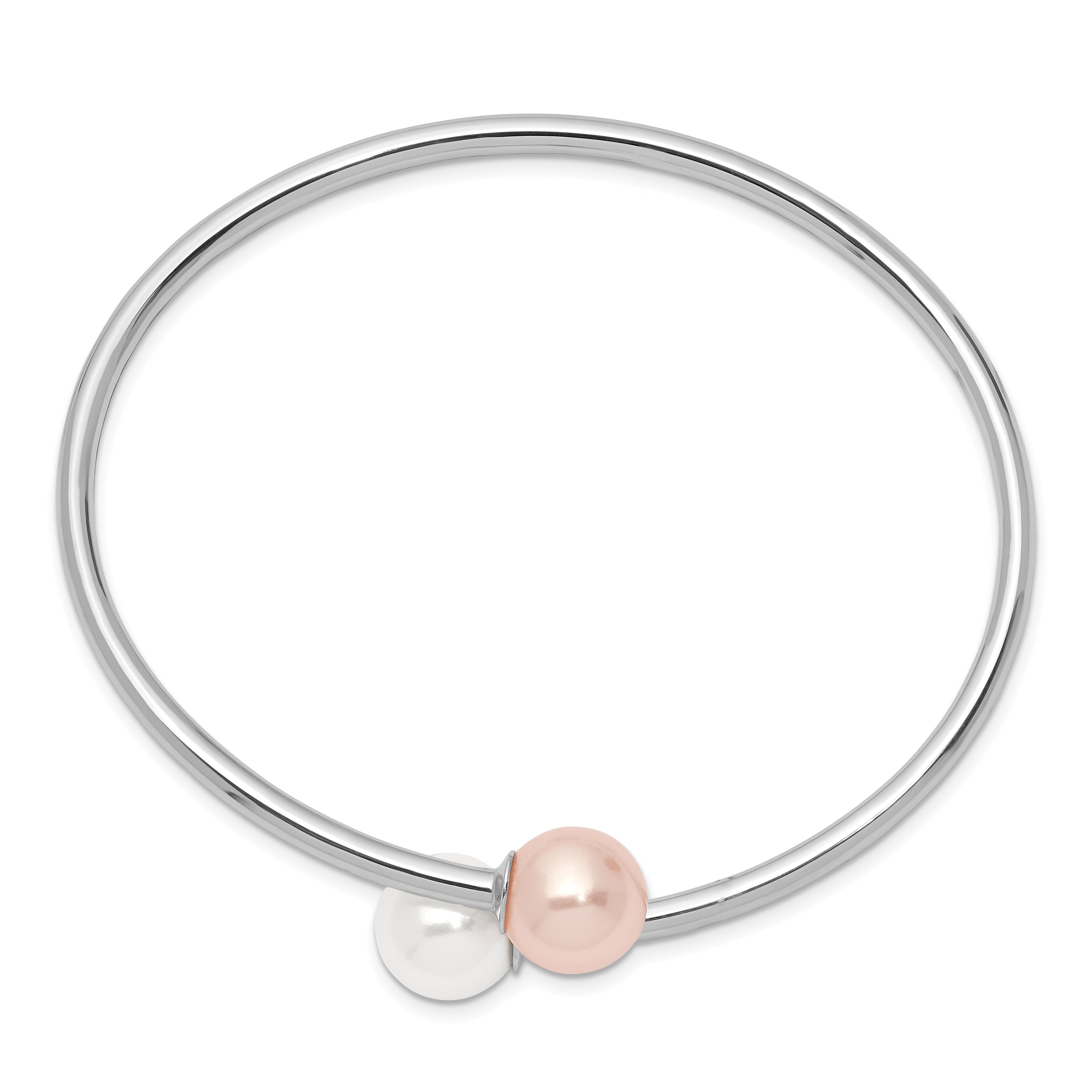 Majestik Sterling Silver Rhodium-plated 10-11mm White Pink Imitation Shell Pearl Bangle Secondary image