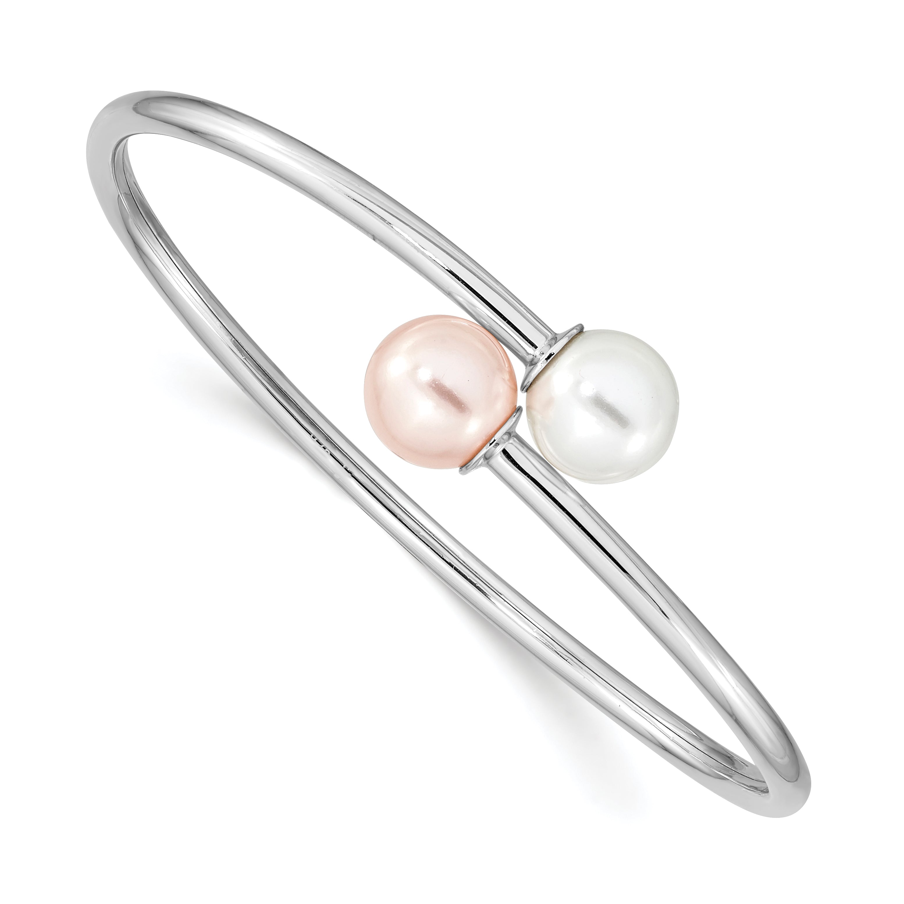 Majestik Sterling Silver Rhodium-plated 10-11mm White Pink Imitation Shell Pearl Bangle Main image