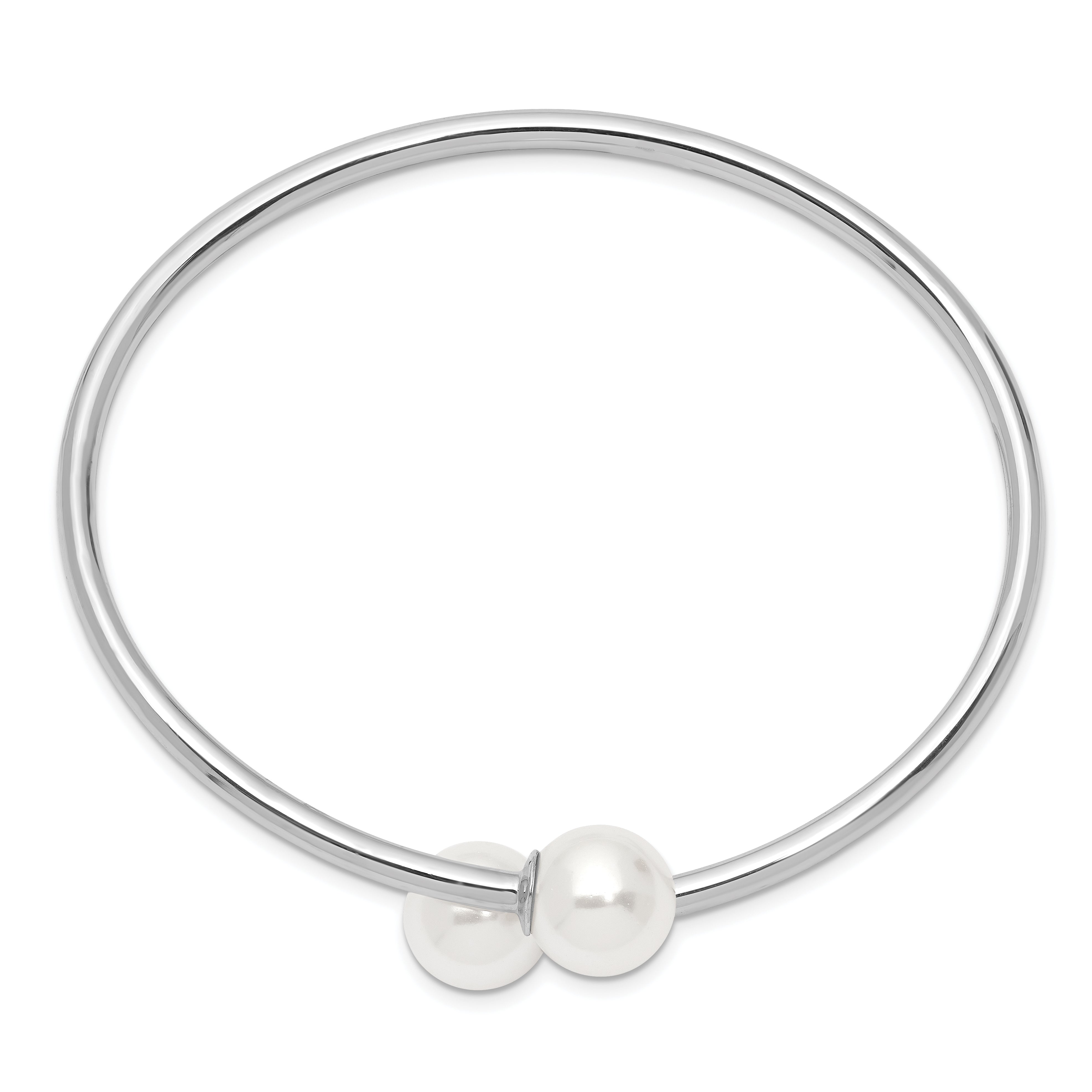 Majestik Sterling Silver Rhodium-plated 10-11mm White Imitation Shell Pearl Bangle Bracelet Secondary image