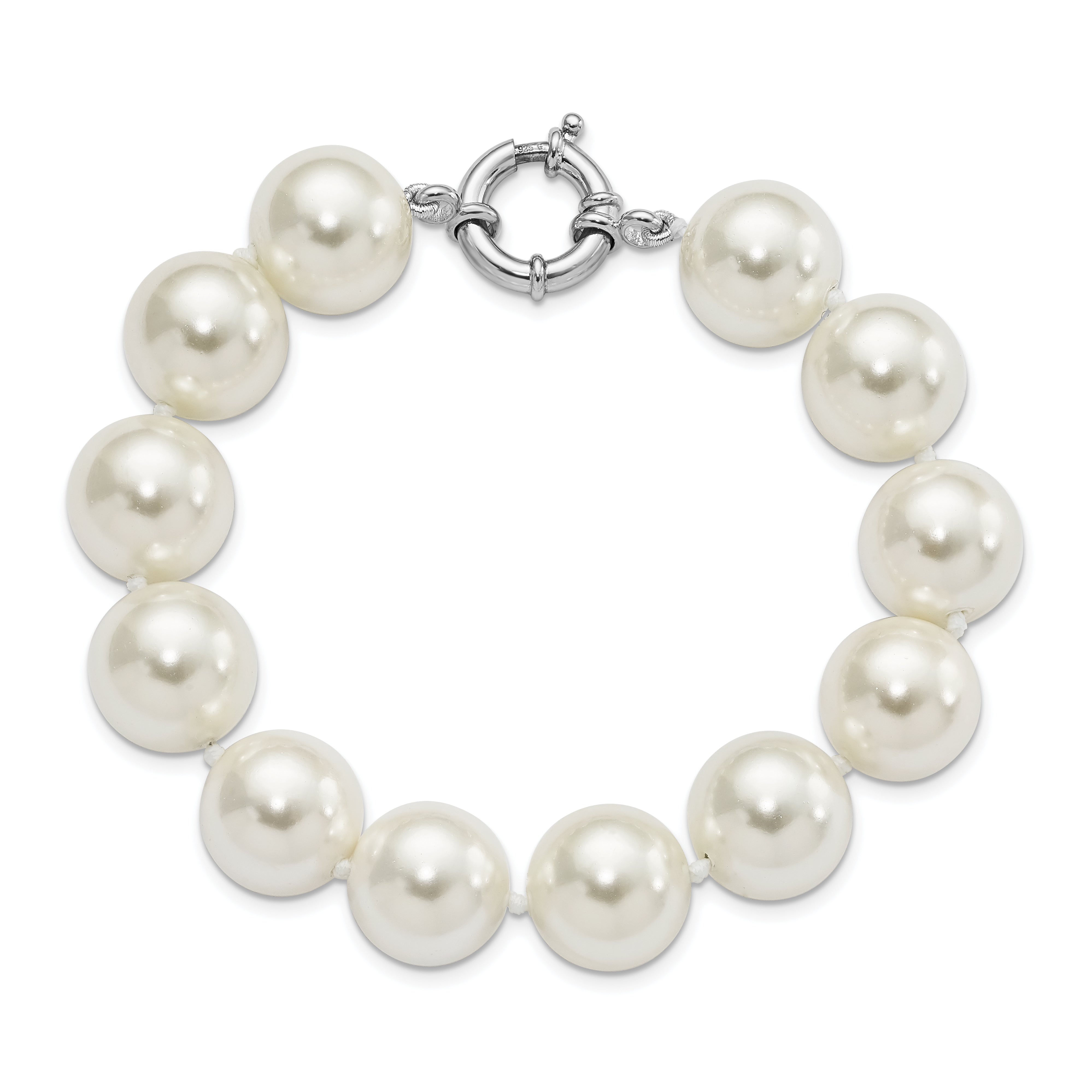 Majestik Sterling Silver Rhodium-plated 14-15mm White Imitation Shell Pearl Hand-knotted Bracelet