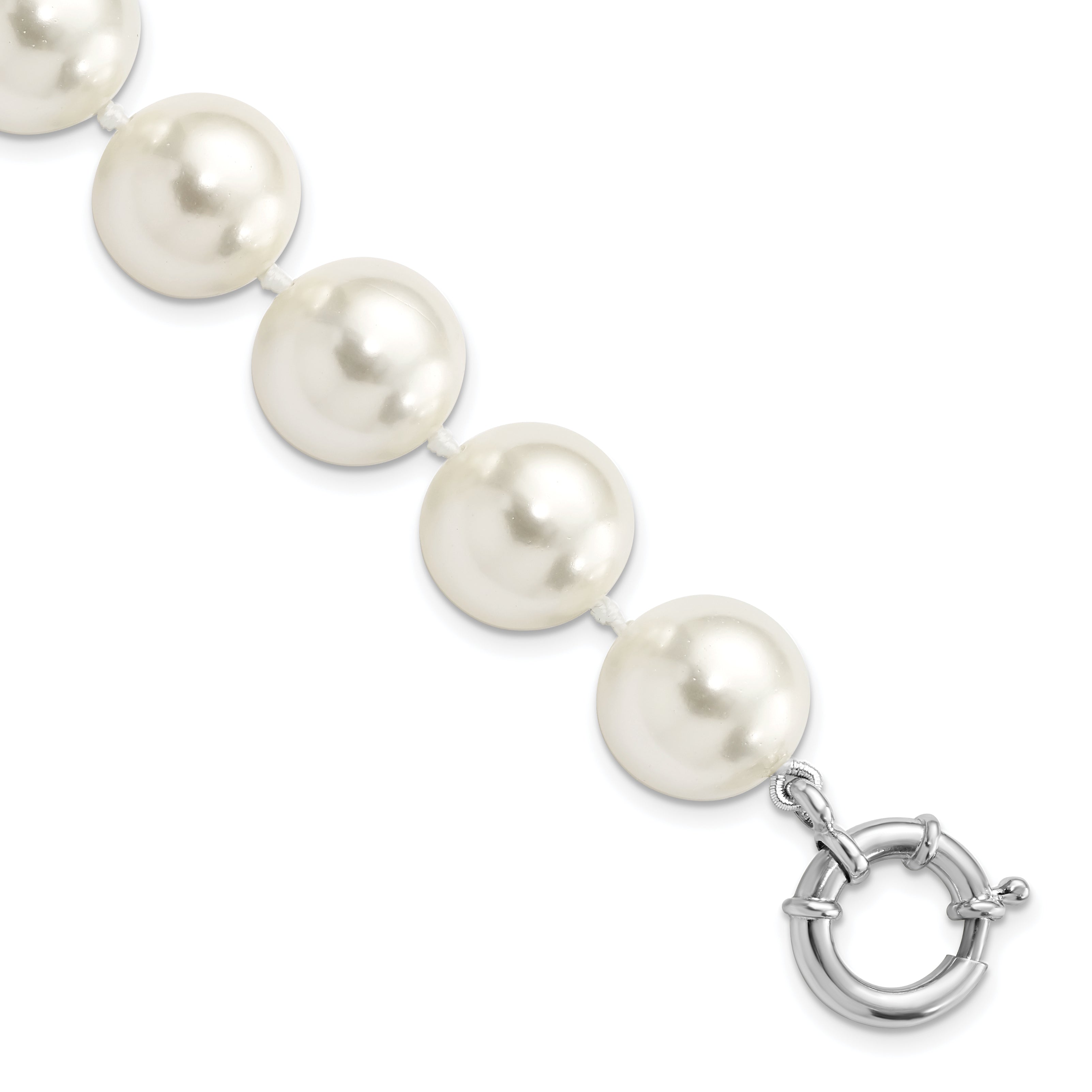 Majestik Sterling Silver Rhodium-plated 14-15mm White Imitation Shell Pearl Hand-knotted Bracelet