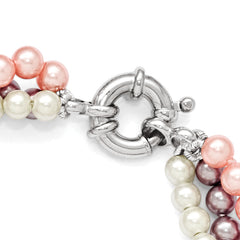 Majestik Sterling Silver Rhodium-plated 3Row 4-5mm White Pink Purple Imitation Shell Pearl Hand-knotted Bracelet