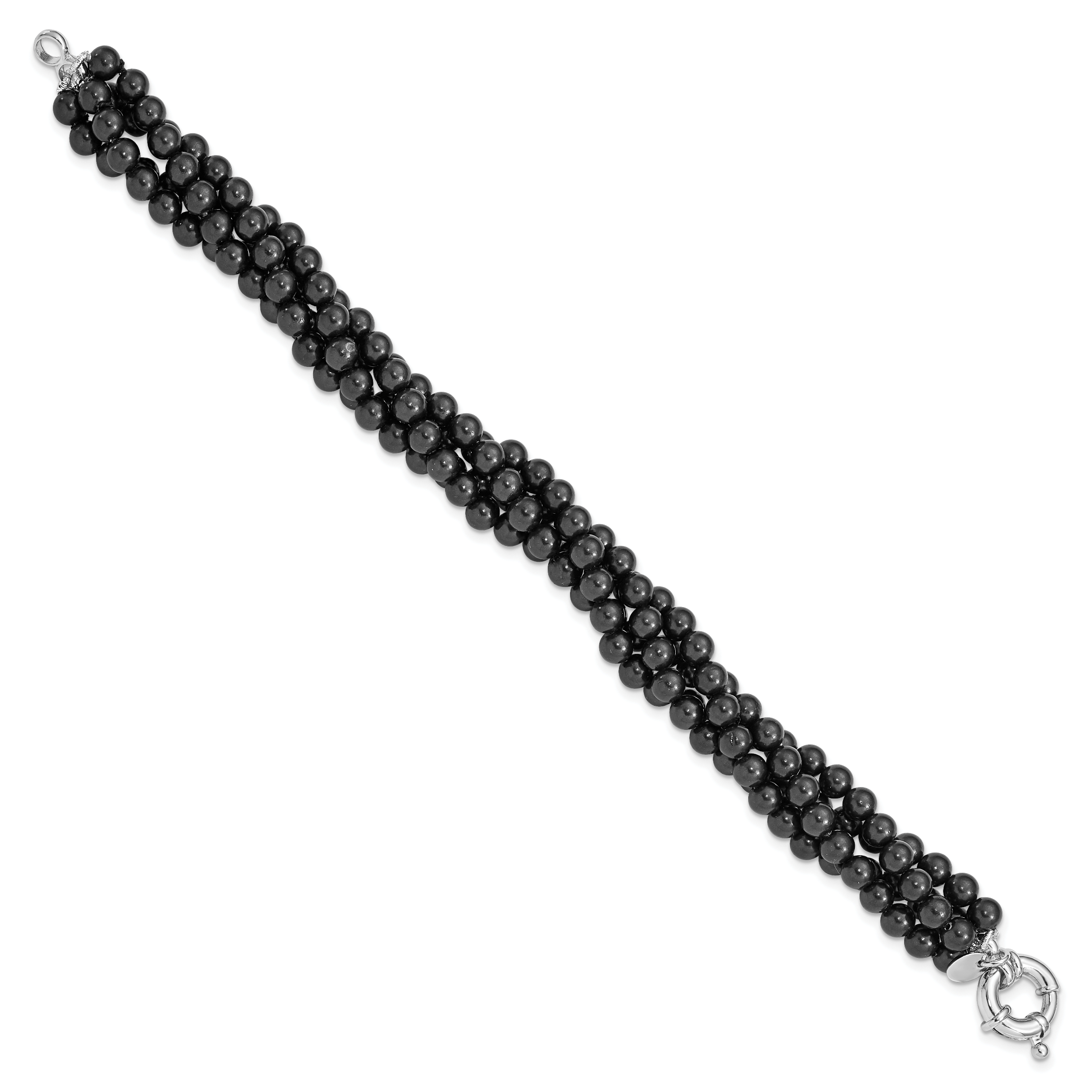 Sterling S Majestik Rh-pl 4 Row 4-5mm Blk Imitat Shell Pearl Twisted Bracel Secondary image
