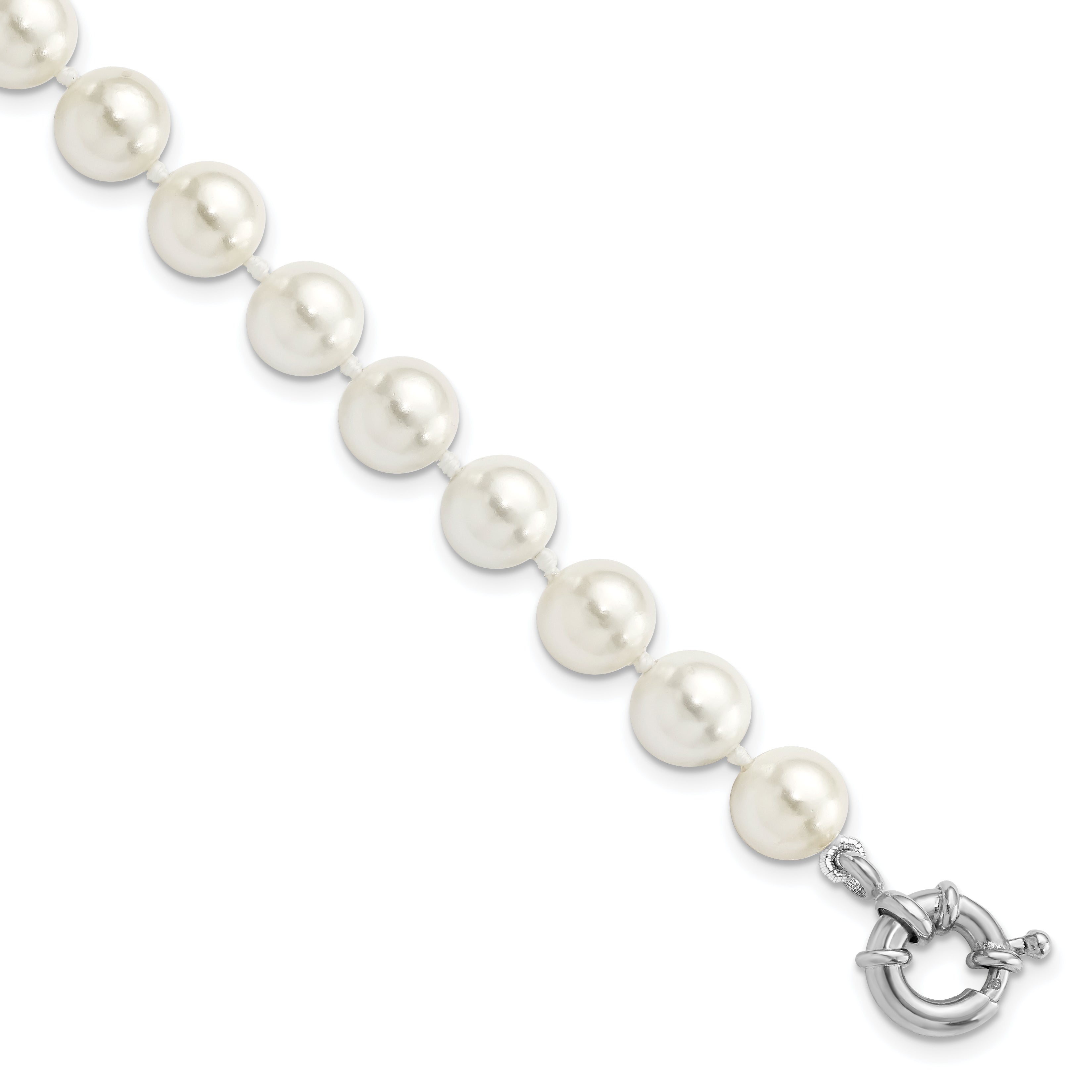 Majestik Sterling Silver Rhodium-plated 8-9mm White Imitation Shell Pearl Hand-knotted Bracelet