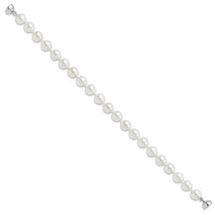 Majestic Sterling Silver Rhodium-plated 8-9mm White Imitation Shell Pearl Hand-knotted Bracelet