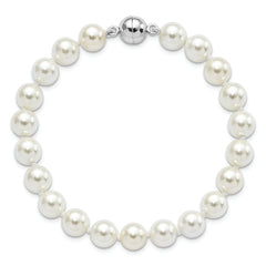 Majestic Sterling Silver Rhodium-plated 8-9mm White Imitation Shell Pearl Hand-knotted Bracelet